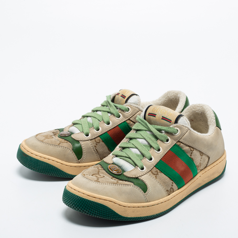 

Gucci Grey/Green Leather and Canvas Screener Sneakers Size, Multicolor
