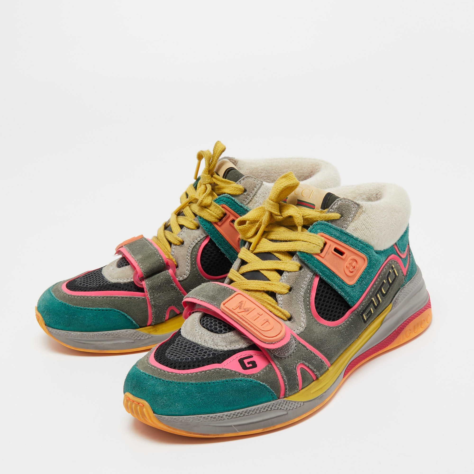 

Gucci Multicolor Mesh and Suede Ultrapace Mid Top Sneakers Size