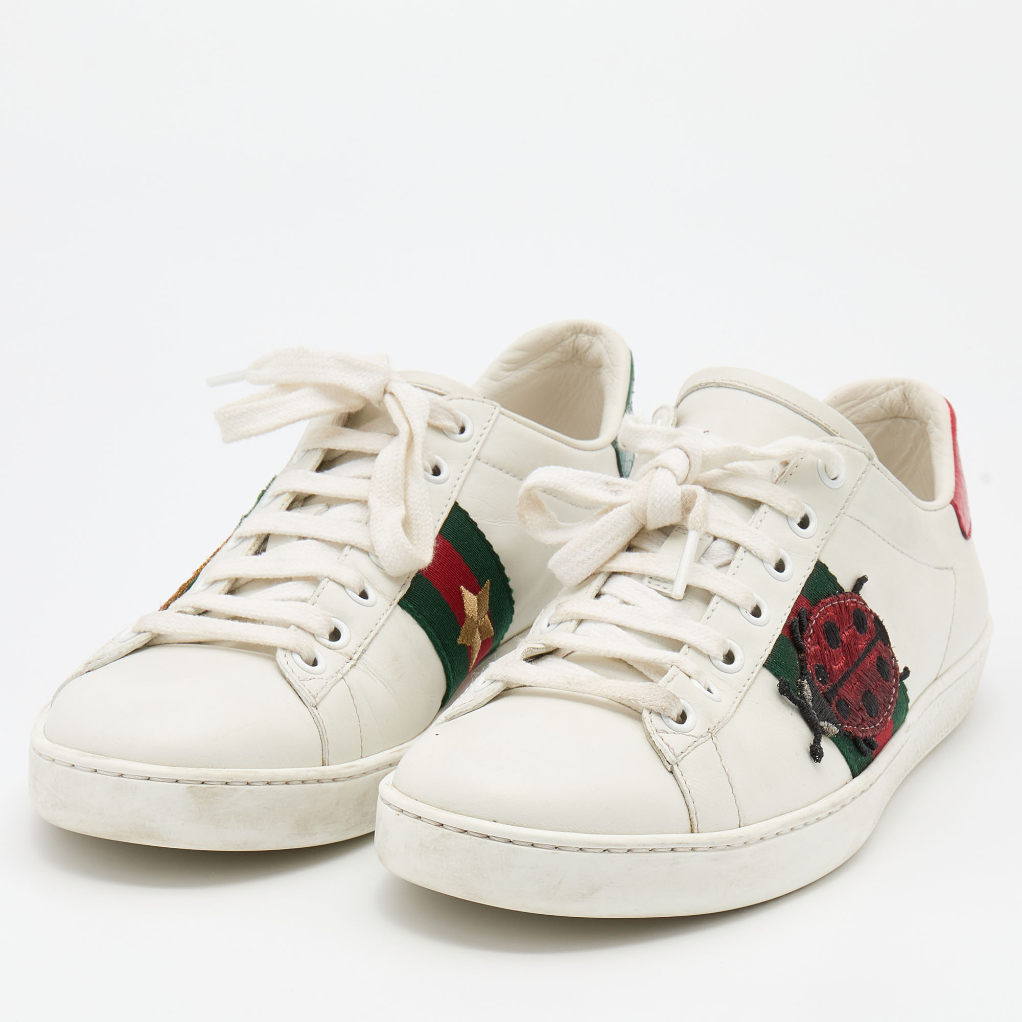 

Gucci White Leather Ace Ladybug and Pineapple Low Top Sneakers Size