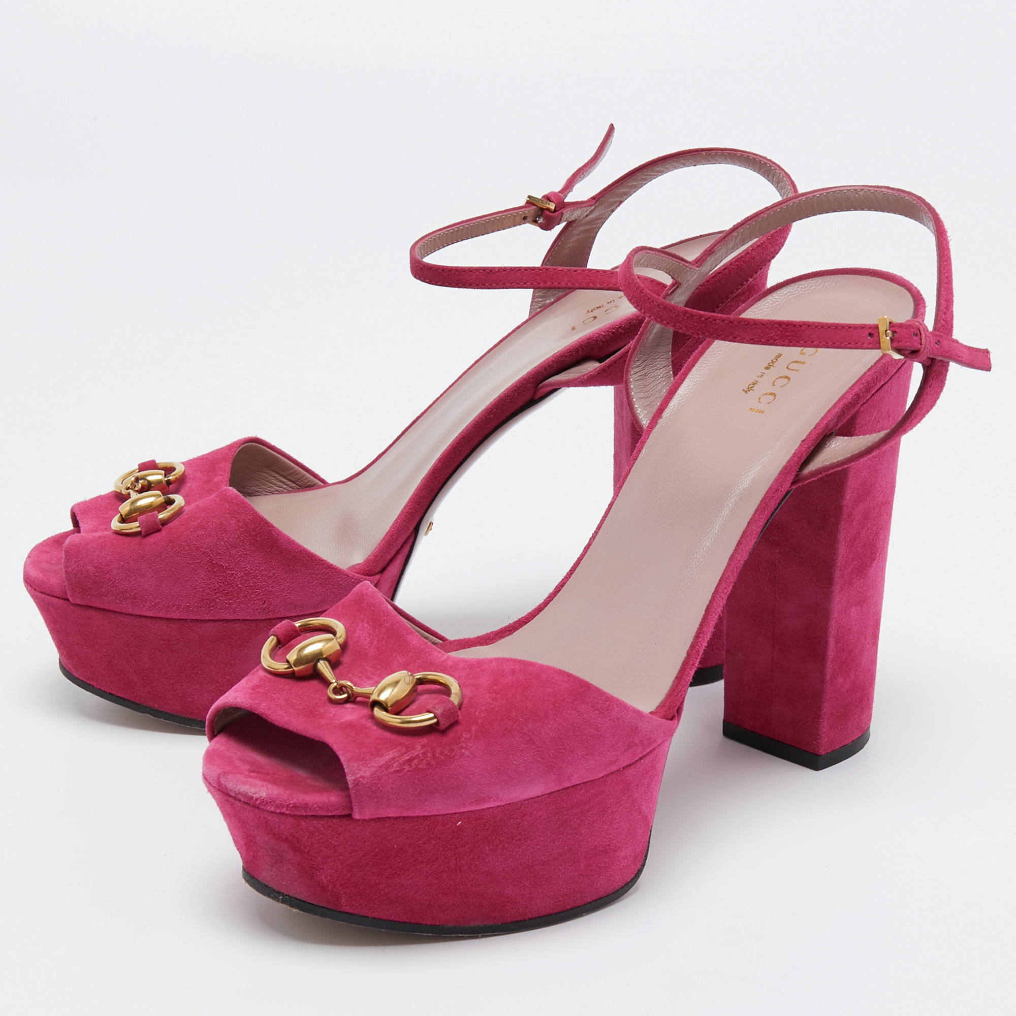 

Gucci Pink Suede Claudie Ankle Strap Sandals Size