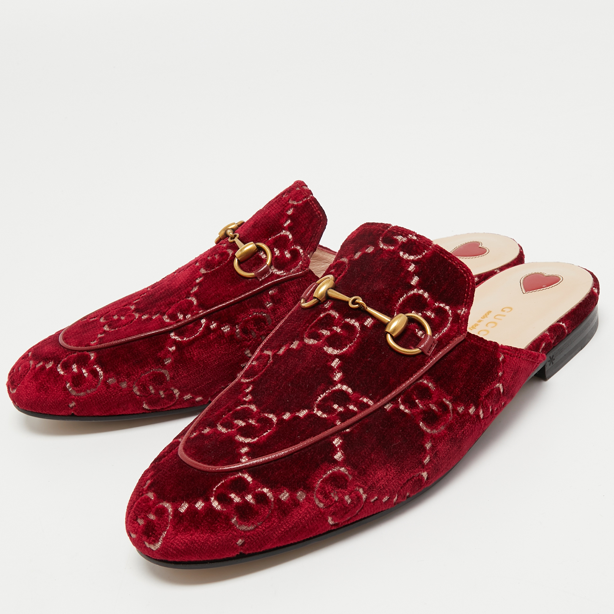 

Gucci Red GG Velvet Princetown Mules Size