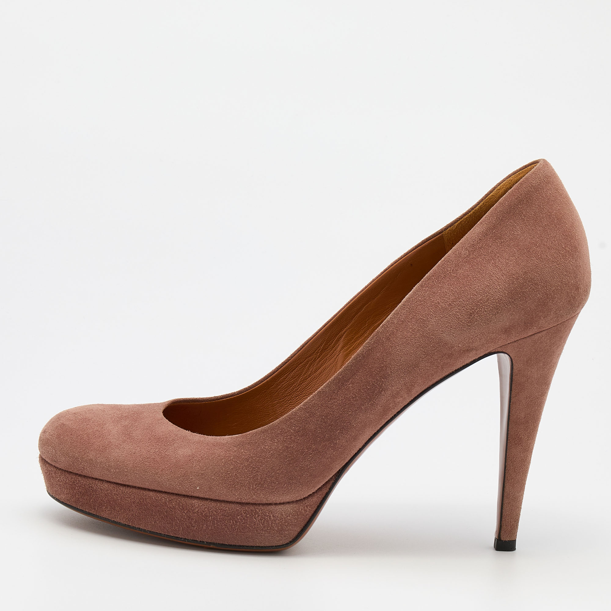 Pre-owned Gucci Pink Suede Round Toe Pumps Size 40