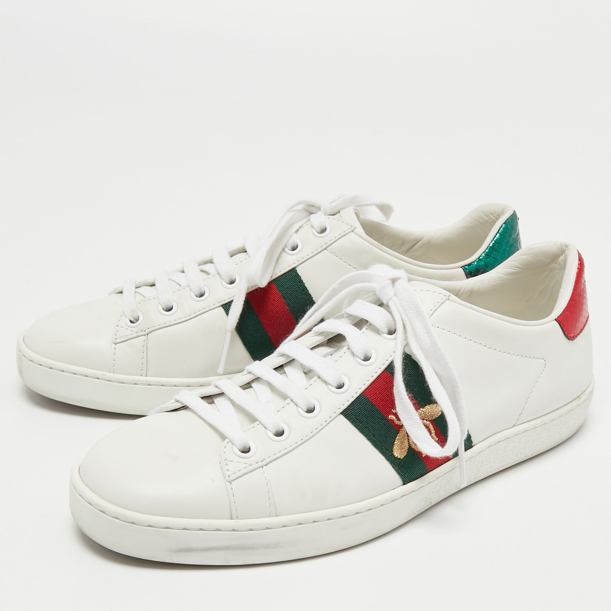 

Gucci White Leather Bee Embroidered Ace Sneakers Size
