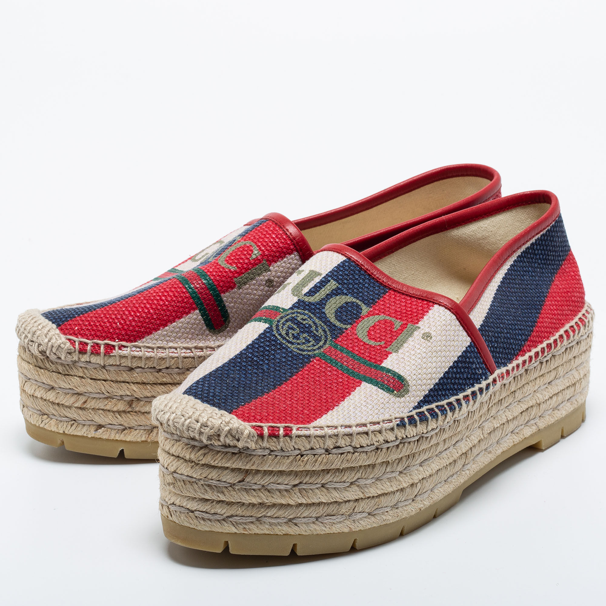 

Gucci Multicolor Canvas Sylvie Platform Espadrilles Size
