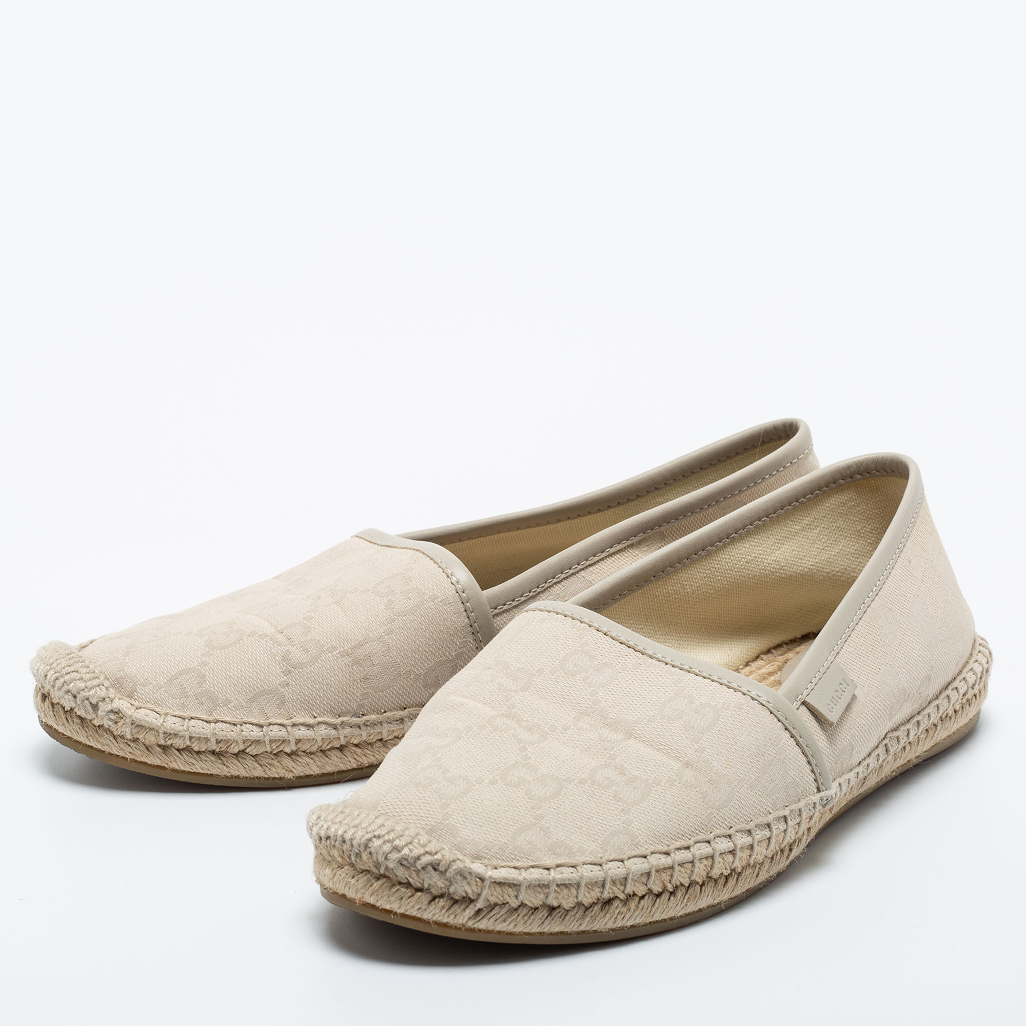 

Gucci Cream GG Canvas Espadrilles Flats Size