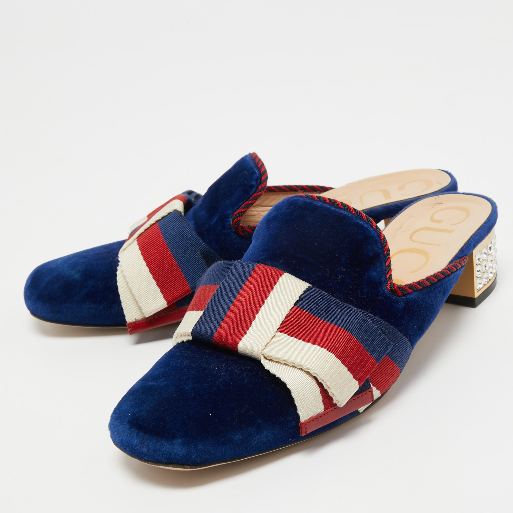 

Gucci Blue/Red Velvet Sylvie Bow Mules Size