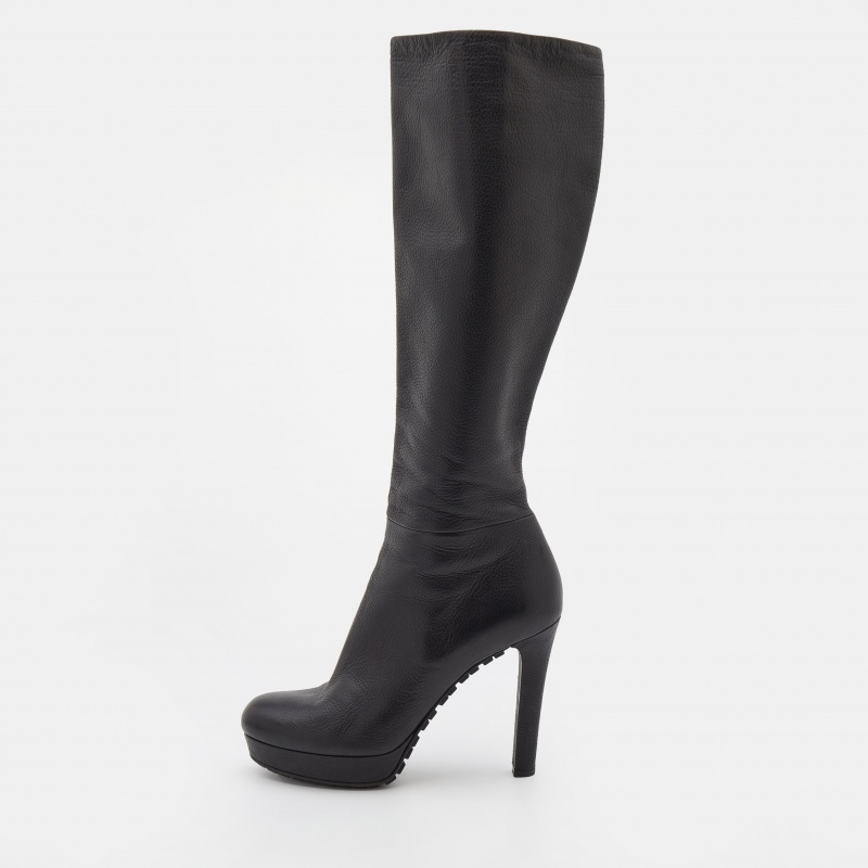 Pre-owned Gucci Black Leather Knee Length Boots Size 38