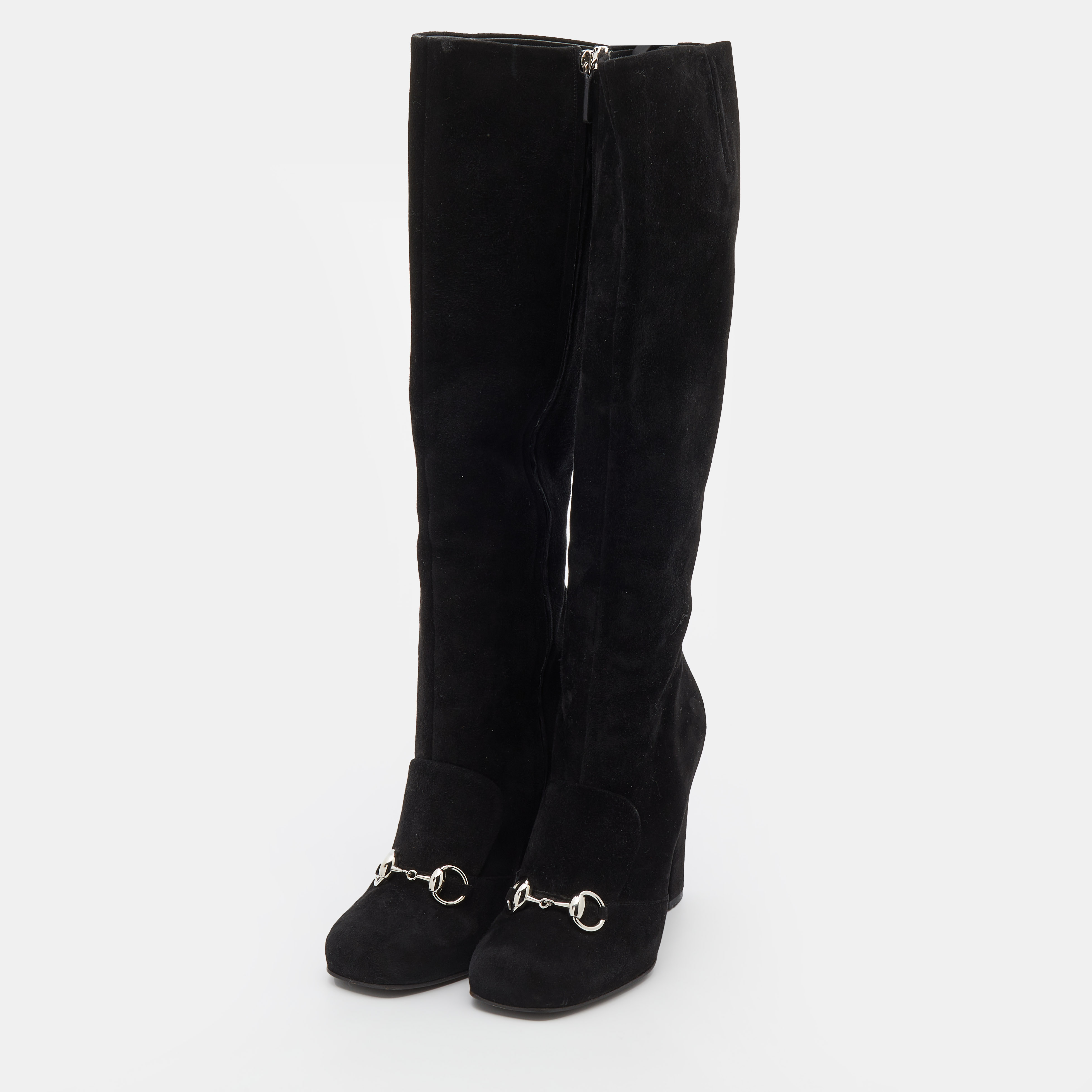 

Gucci Black Suede Horsebit Knee Length Boots Size