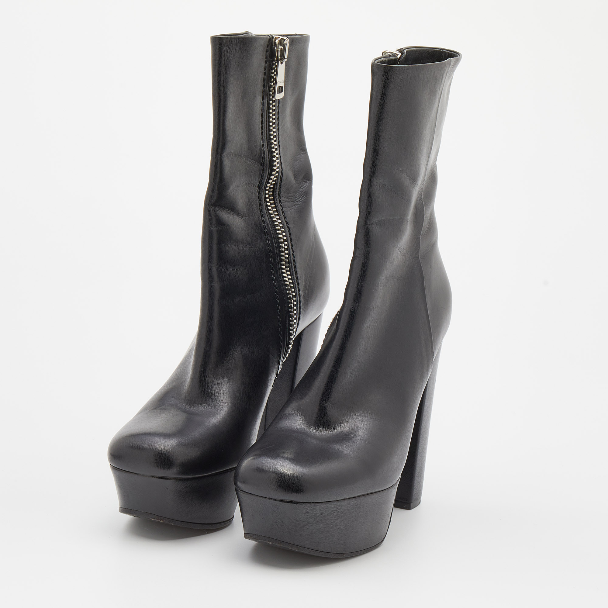 

Gucci Black Leather Platform Ankle Length Boots Size