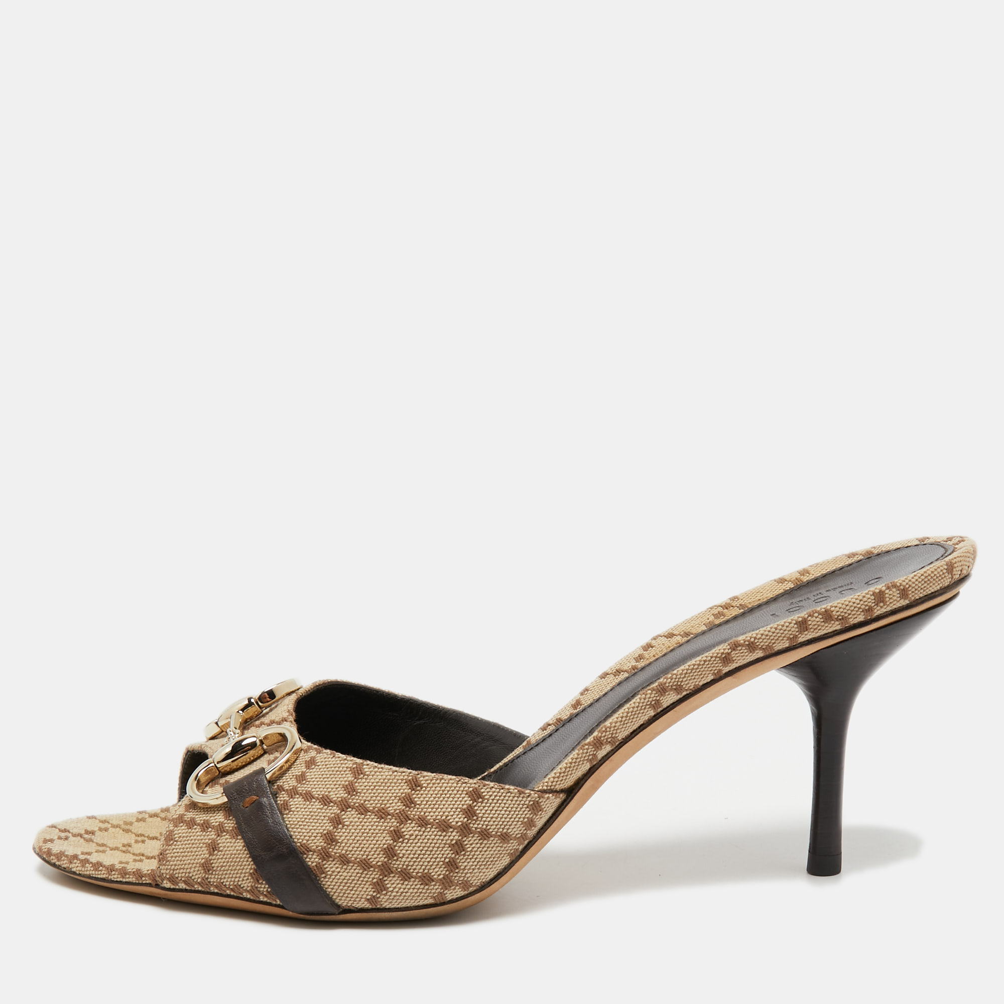 مملوكة مسبقًا Gucci Beige Canvas Hollywood Slide Sandals Size 40.5