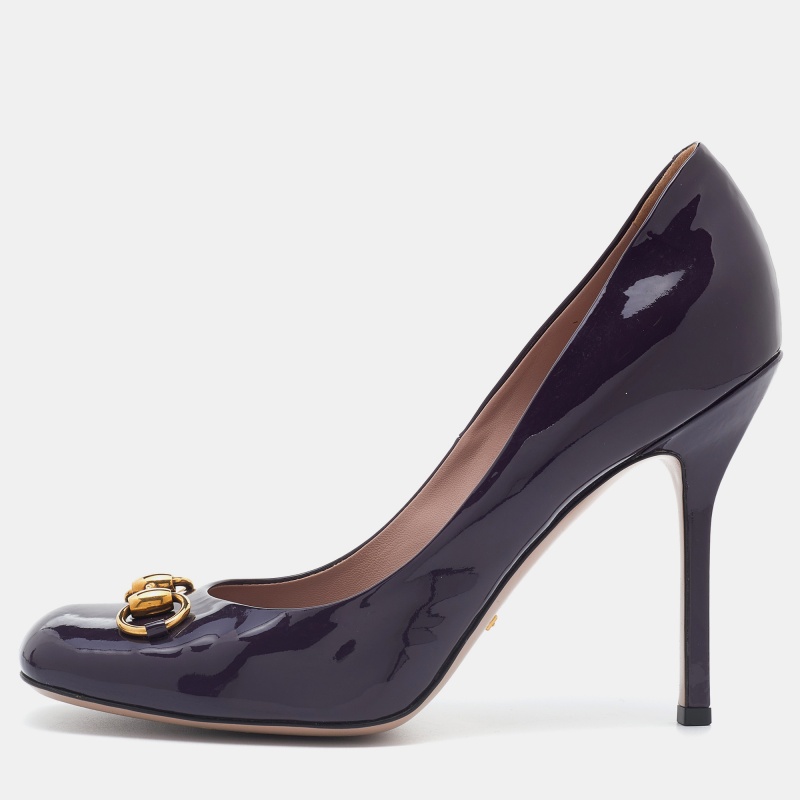 مملوكة مسبقًا Gucci Purple Patent Leather Horsebit Square Toe Pumps Size 41