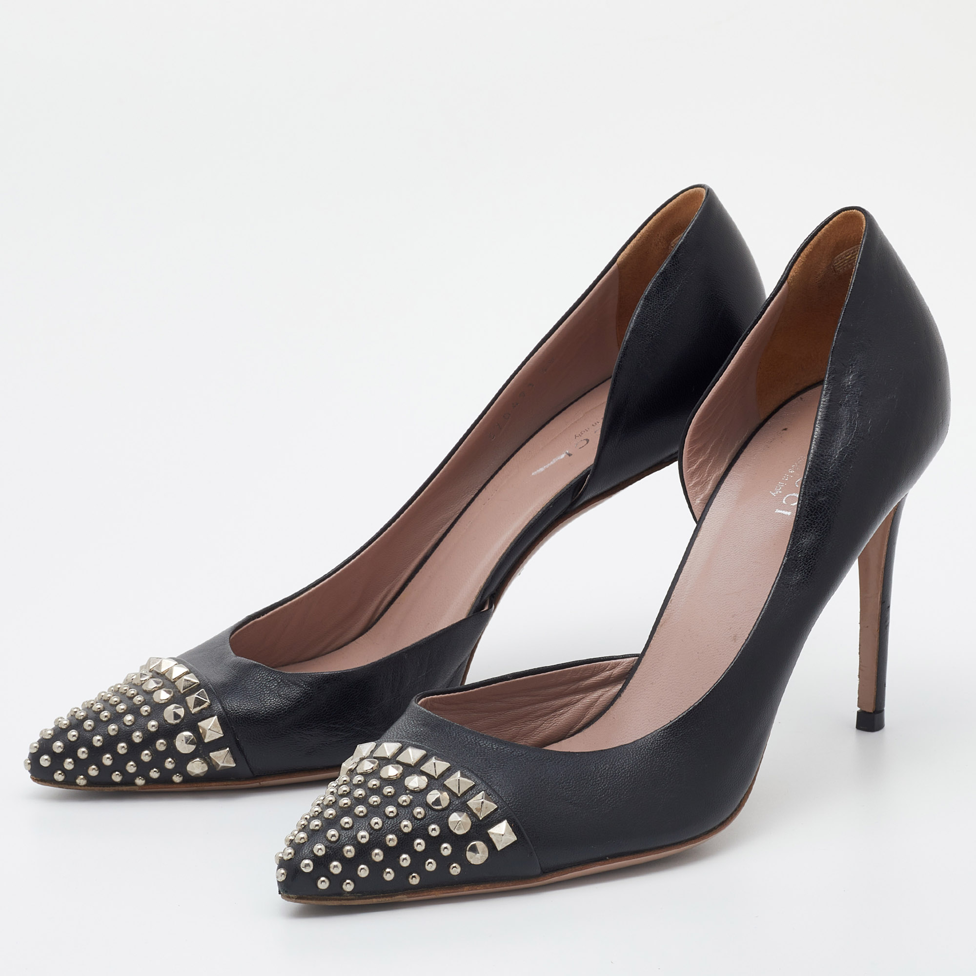 

Gucci Black Leather Studded Cap Toe D'orsay Pumps Size