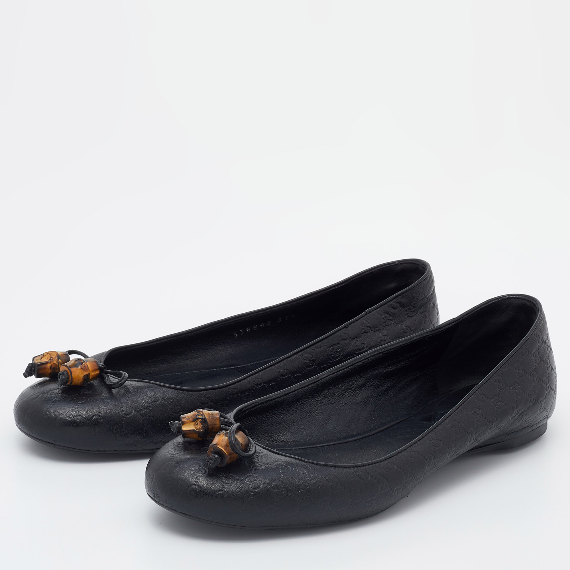 

Gucci Black Micro Guccissima Leather Bamboo Bow Ballet Flats Size