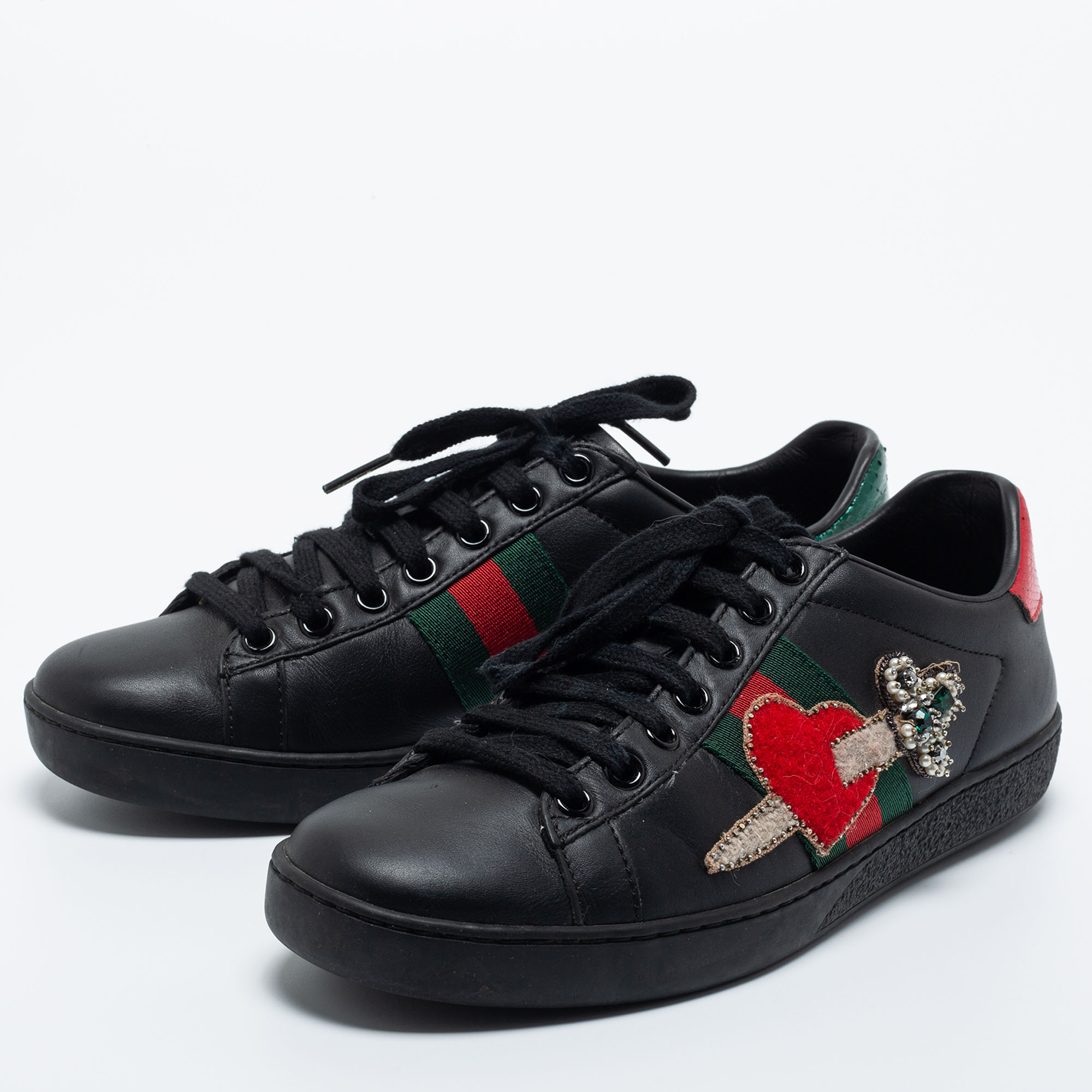 

Gucci Black Leather Heart Dagger Ace Sneakers Size