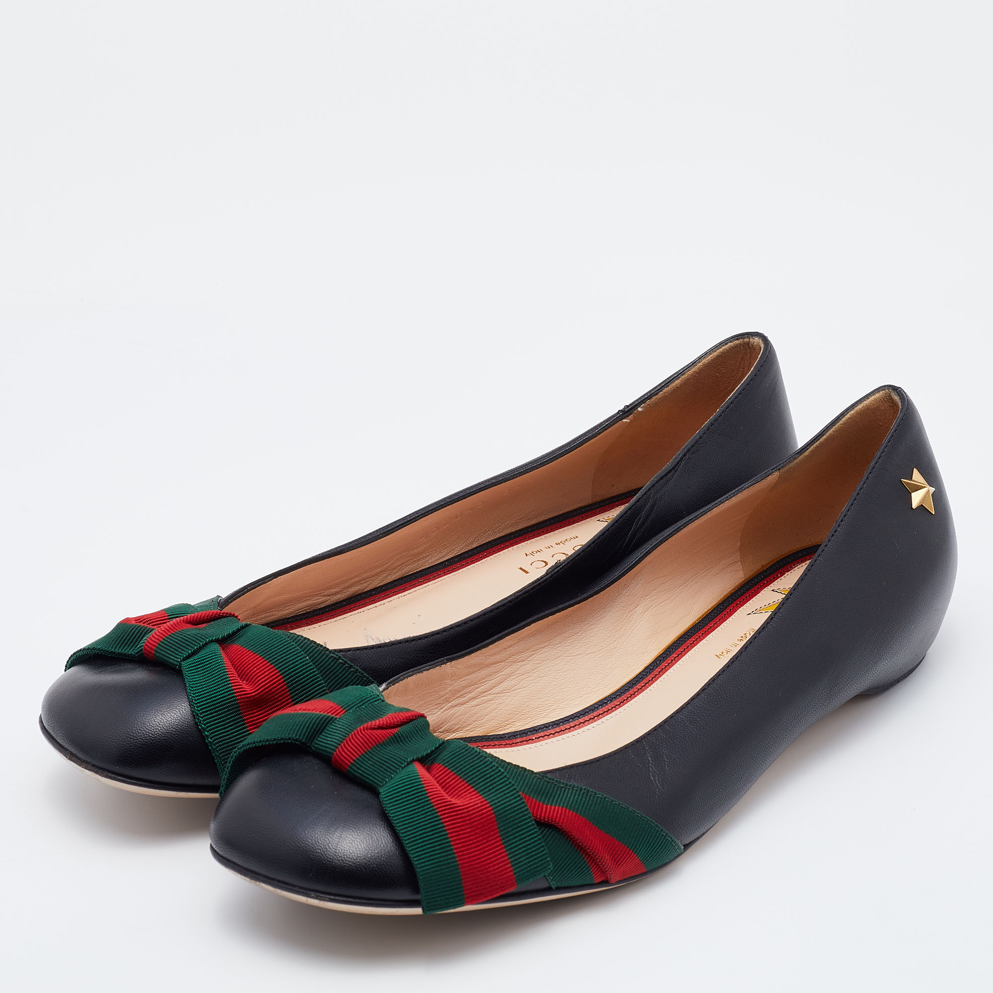 

Gucci Black Leather Web Bow Ballet Flats Size