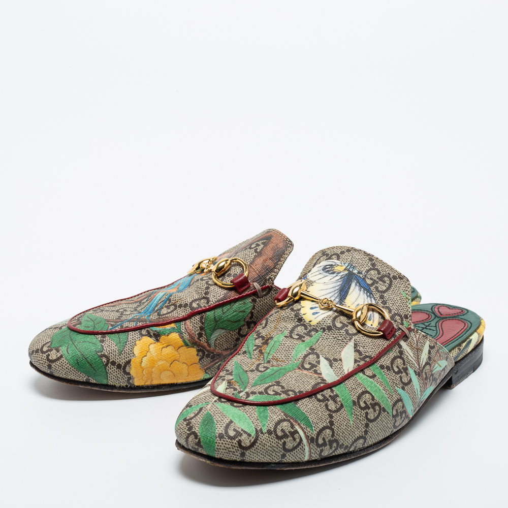 

Gucci Multicolor Tian Print GG Supreme Canvas Princetown Flat Mules Size