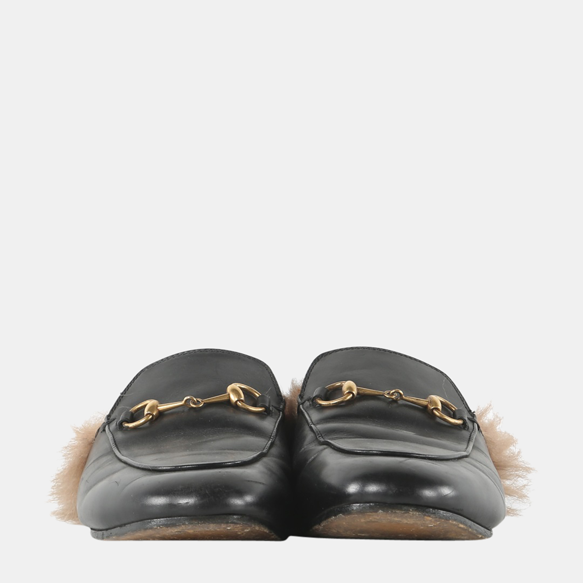 

Gucci Black Leather And Fur Princetown Mules