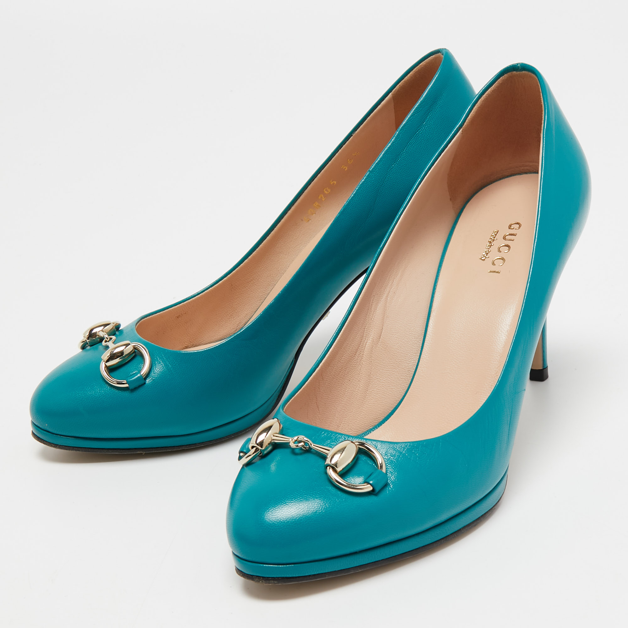 

Gucci Teal Leather Jolene Platform Pumps Size, Green