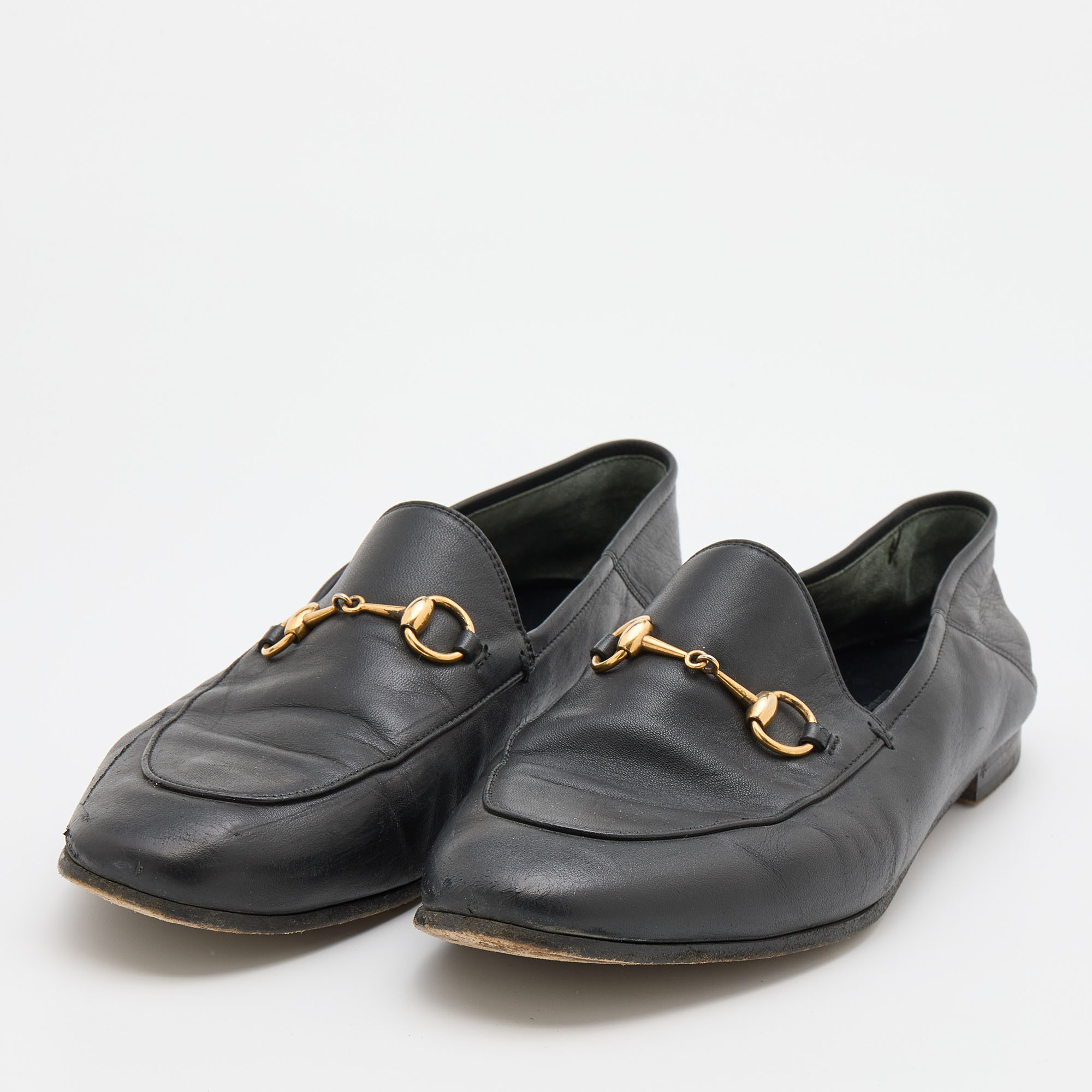 

Gucci Black Leather Brixton Horsebit Loafers Size