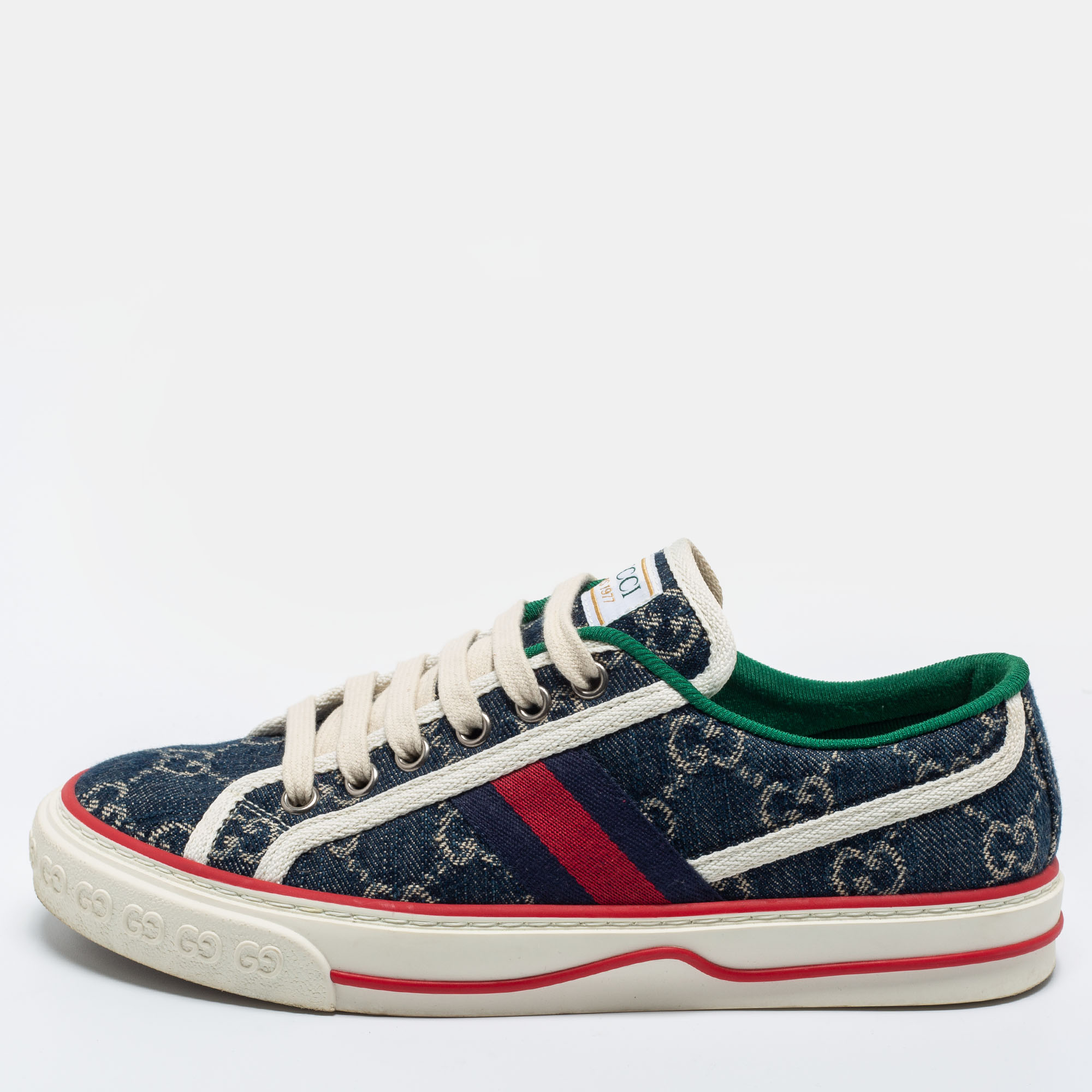Gucci Navy Blue GG Canvas Tennis 1977 Sneakers Size 36