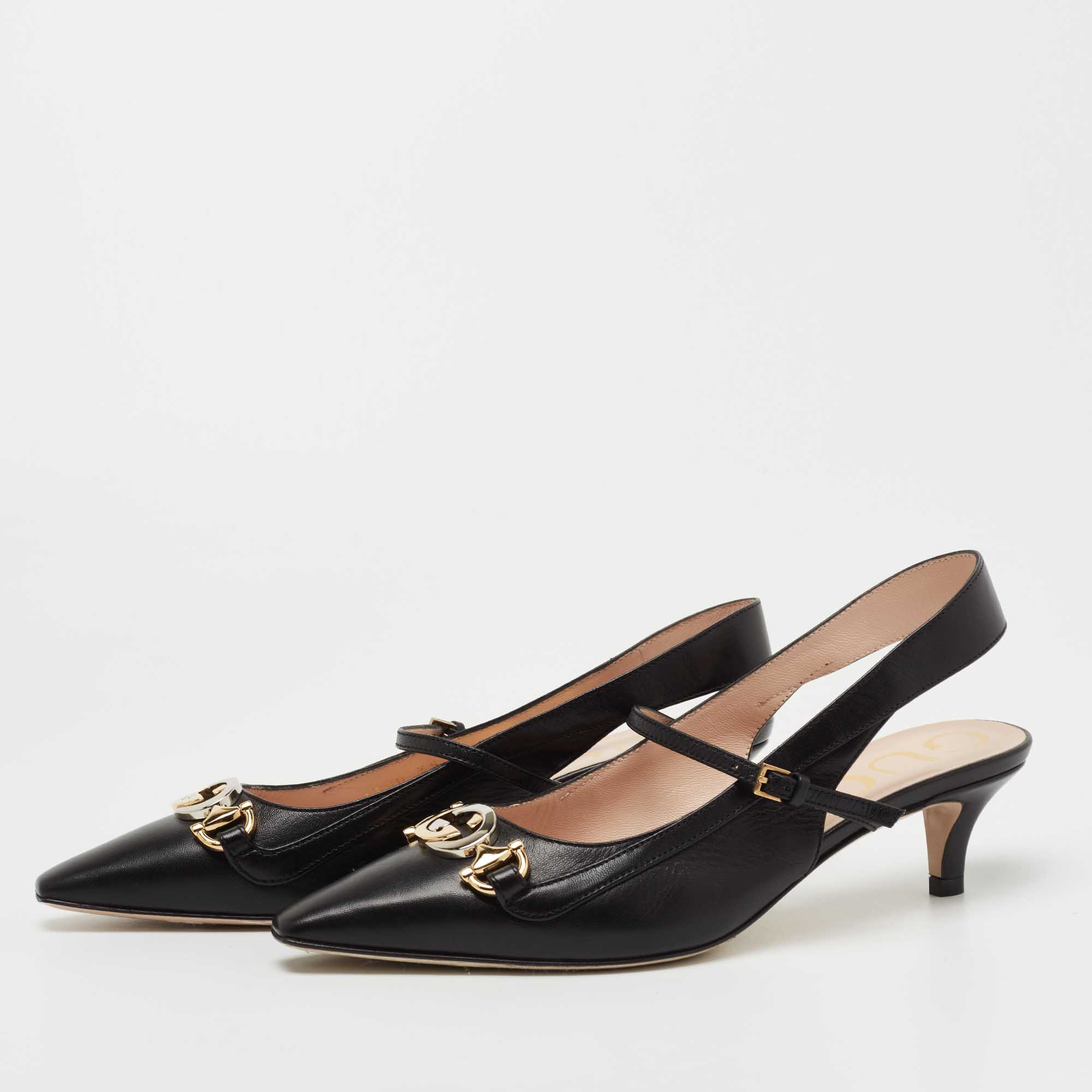 

Gucci Black Leather Decollete Slingback Zumi Pumps Size