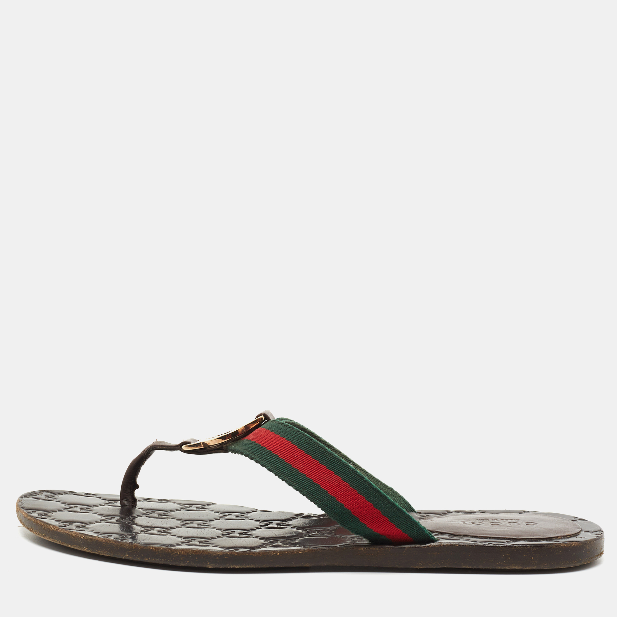 Gucci Tricolor Leather and Canvas Web GG Thong Flats Size 36
