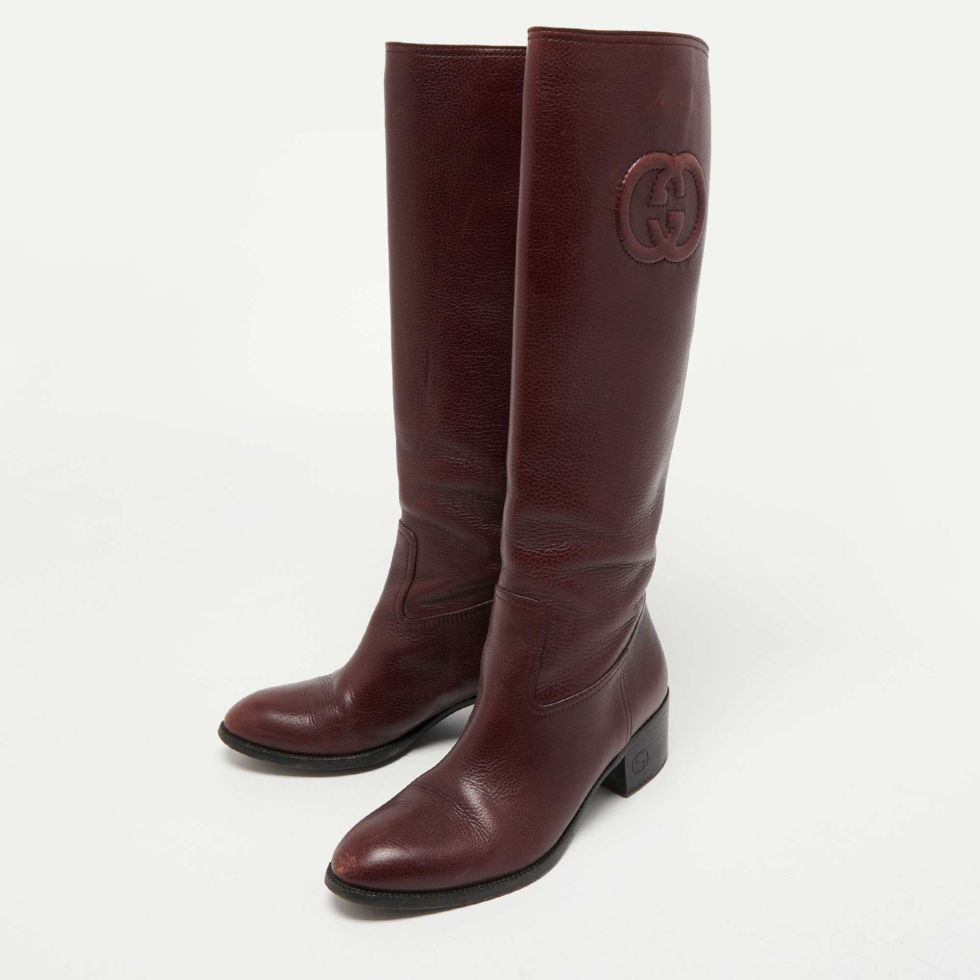 

Gucci Burgundy Leather Calf Length Boots Size