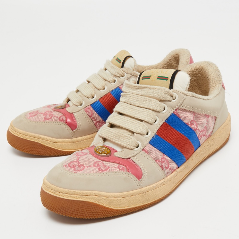 

Gucci Grey/Pink Nubuck Leather and GG Canvas Screener Sneakers Size