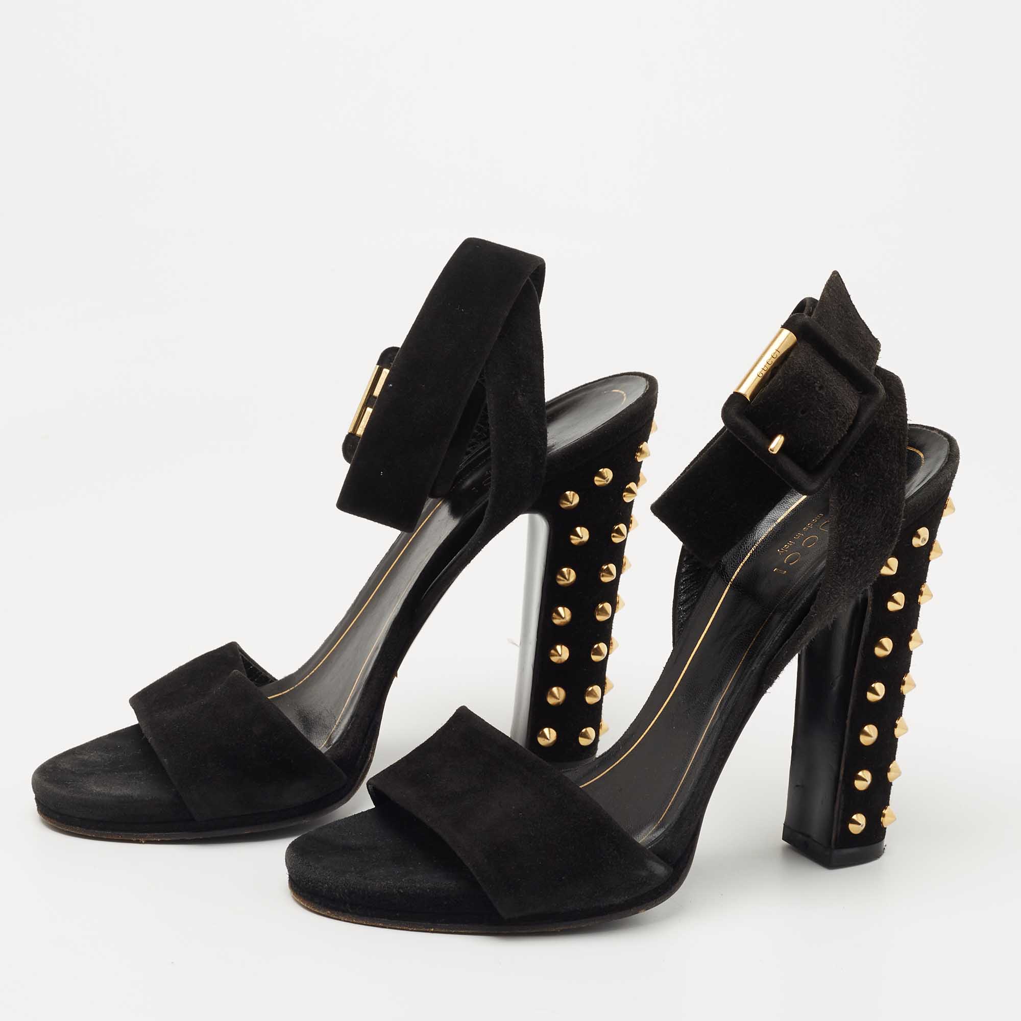 

Gucci Black Suede Studded Ankle Wrap Sandals Size