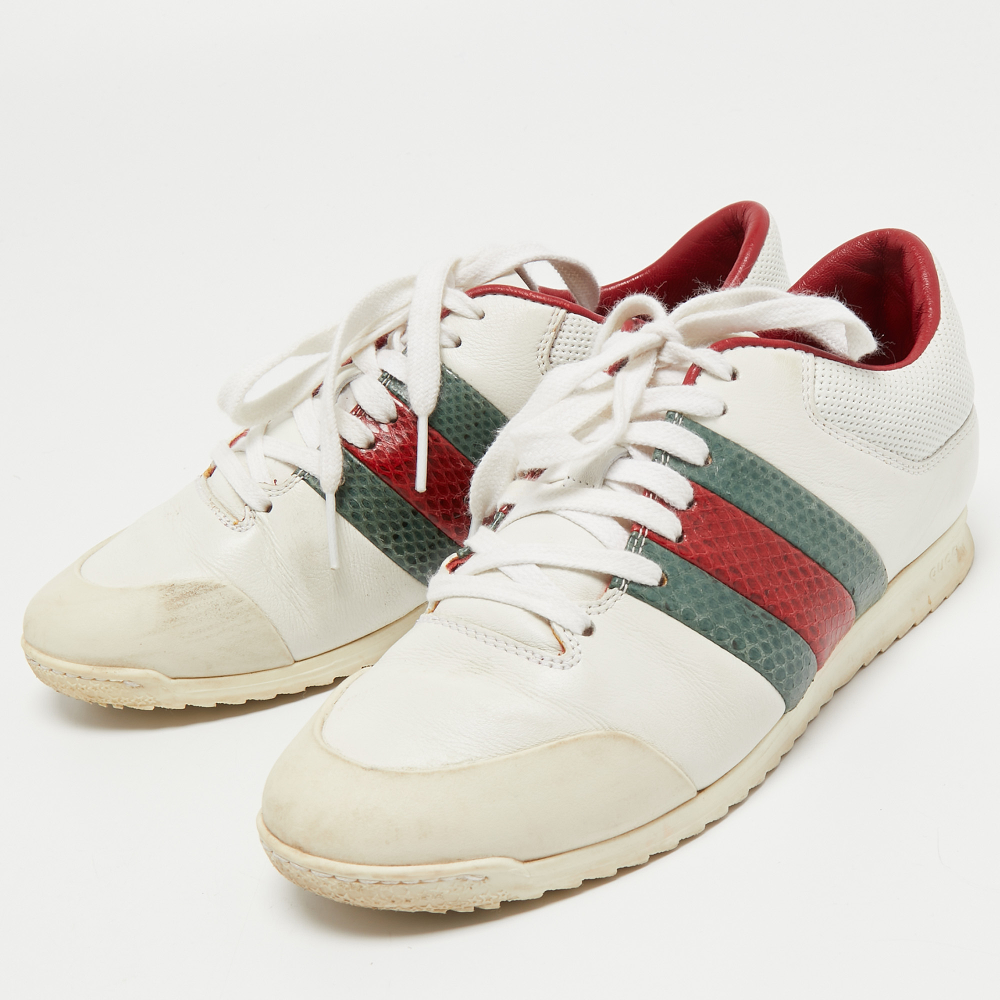 

Gucci White Leather and Suede Web Sneakers Size