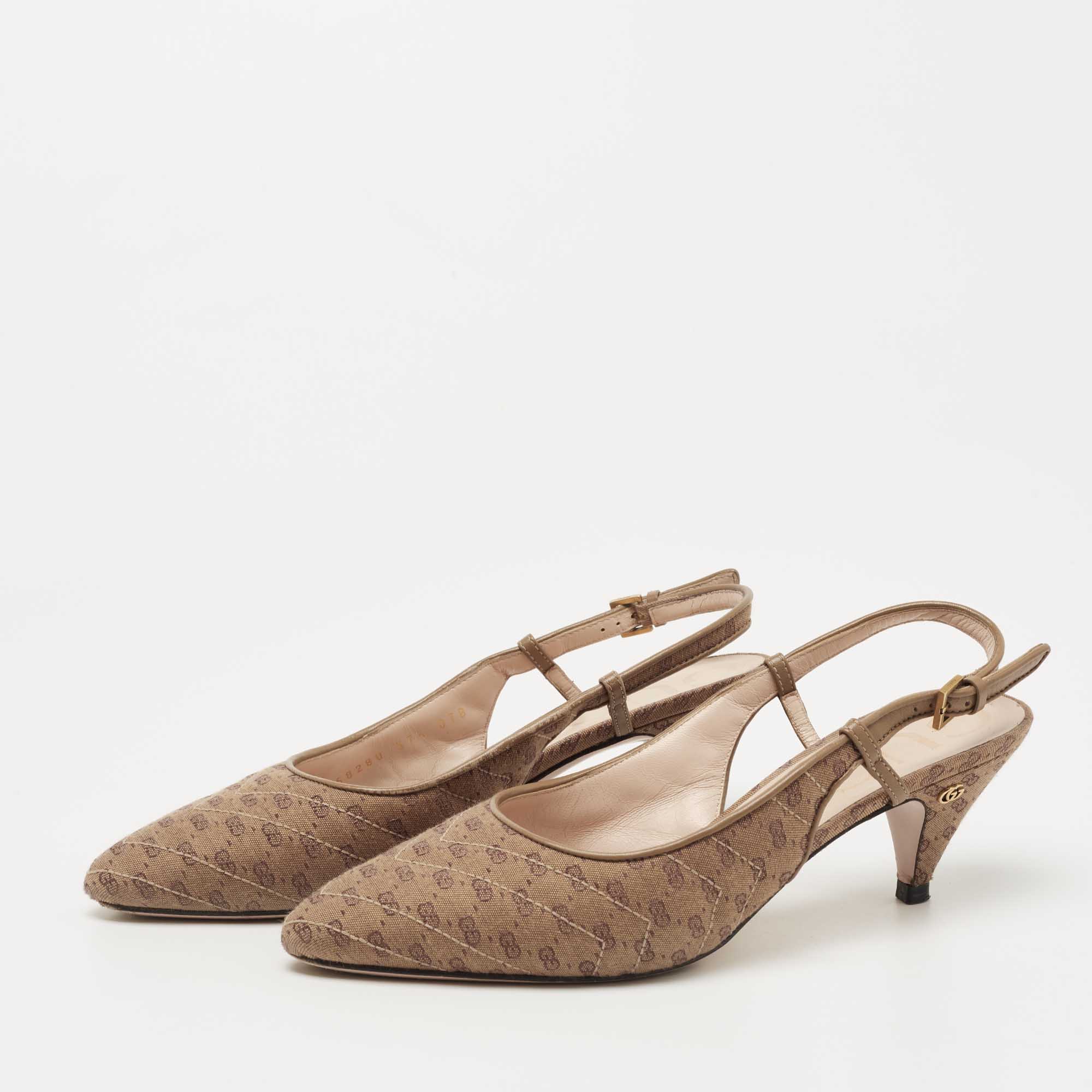 

Gucci Brown GG Canvas Slingback Pumps Size