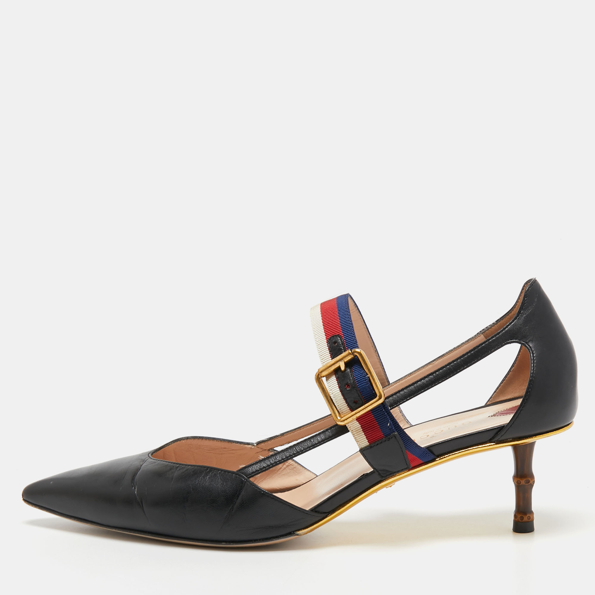 Pre Owned Gucci Black Leather Unia Mary Jane Pumps Size 40.5