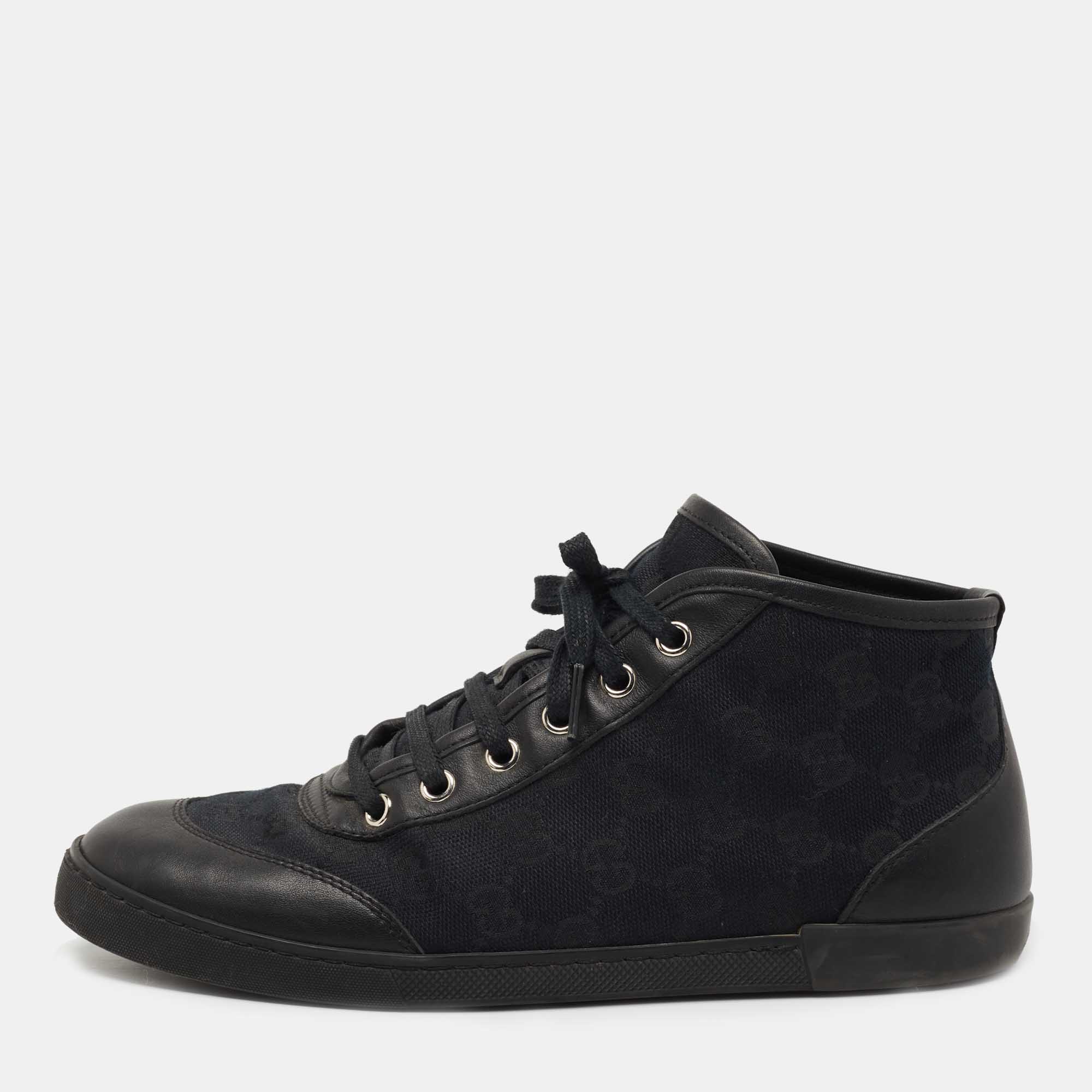 

Gucci Black Leather and GG Canvas High Top Sneakers Size