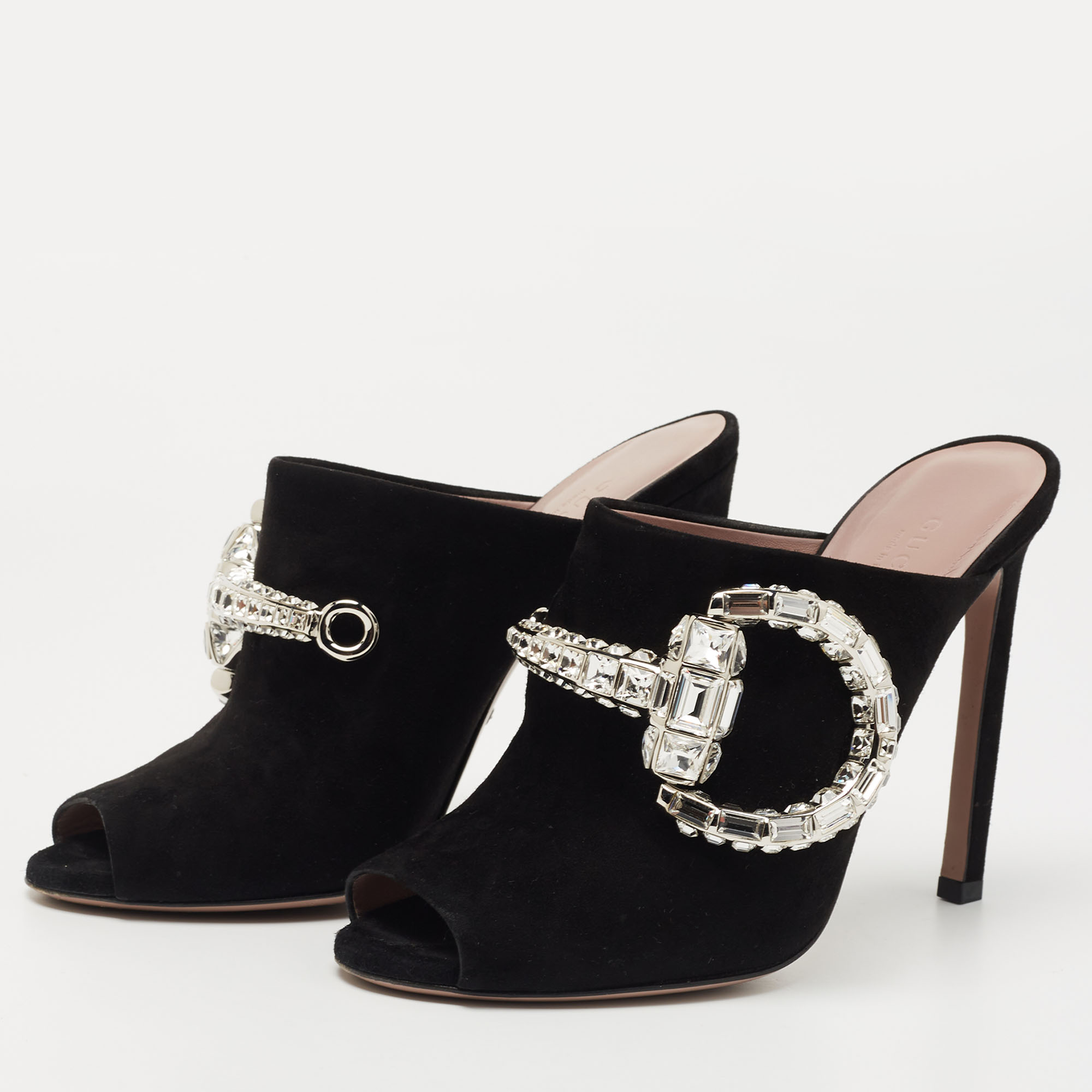 

Gucci Black Suede Maxime Crystal Embellished Mule Sandals Size