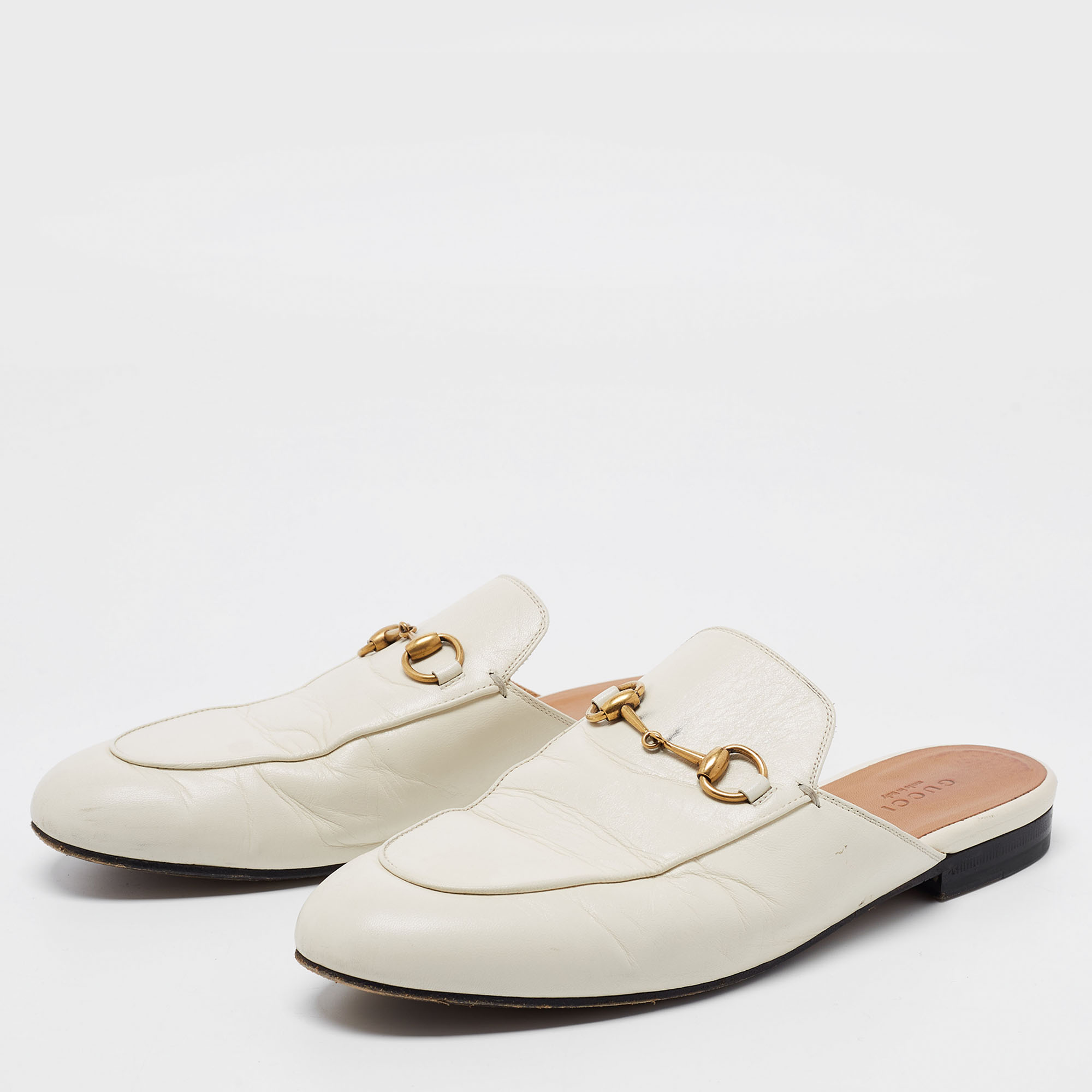 

Gucci Off White Leather Princetown Flat Mules Size