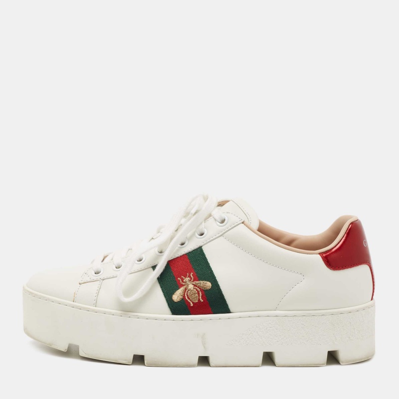 Pre-owned Gucci White Leather Ace Platform Sneakers Size 38