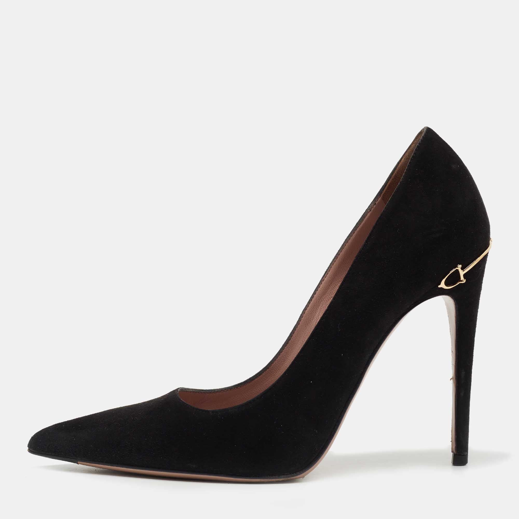 Pre Owned Gucci Black Suede Pointed Toe Pumps Size 36