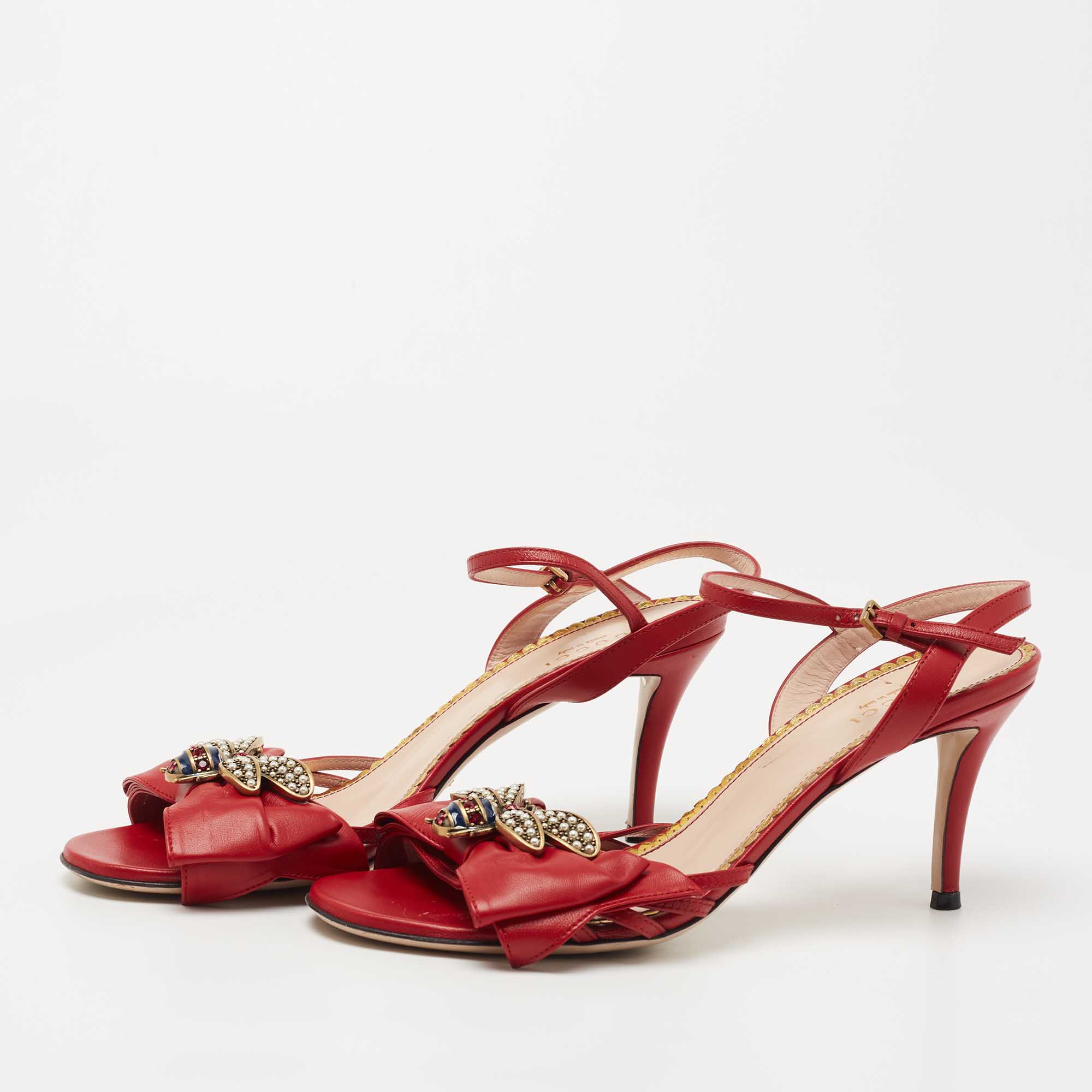 

Gucci Red Leather Queen Margaret Slingback Sandals Size