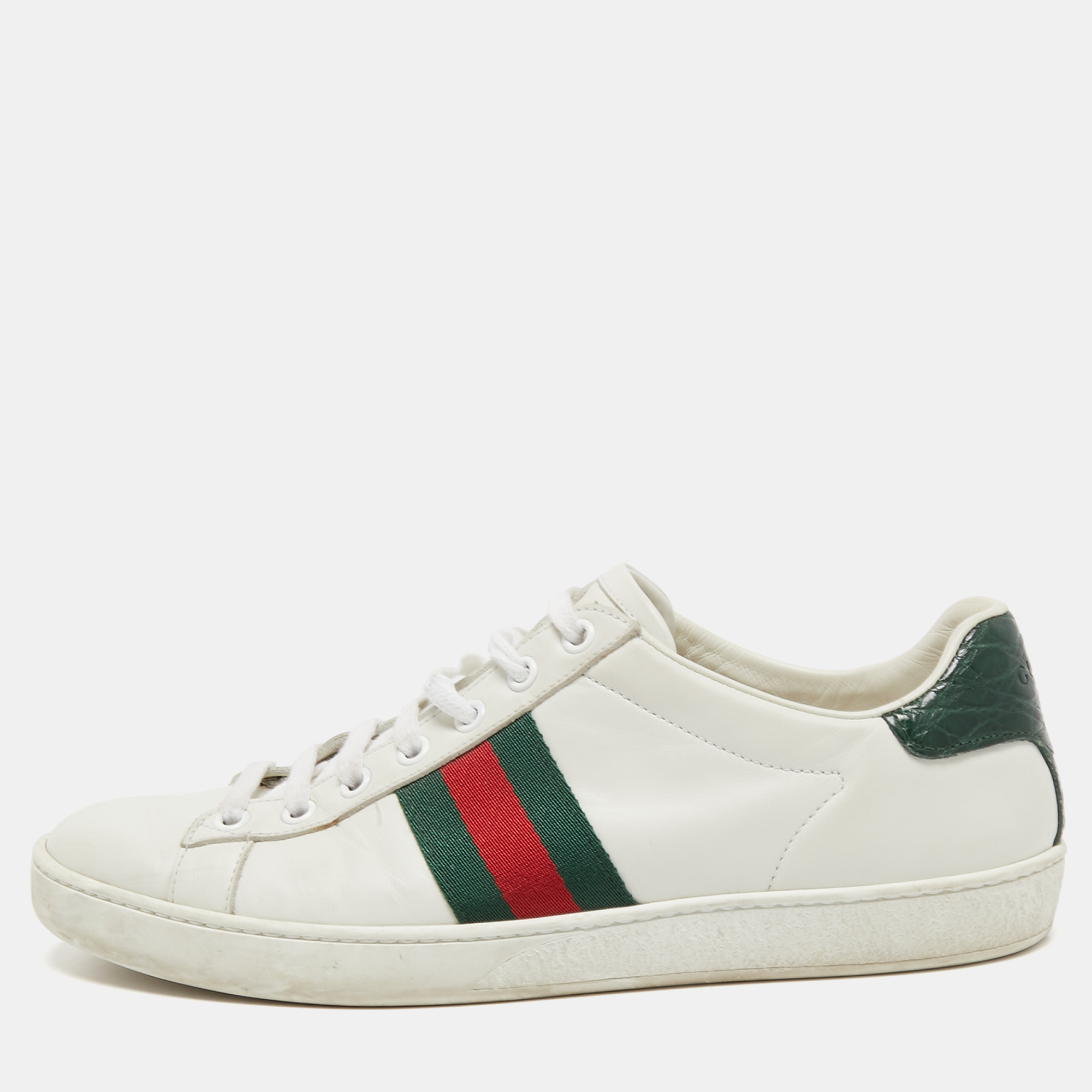 Pre-owned Gucci White Leather Ace Low Top Sneakers Size 39