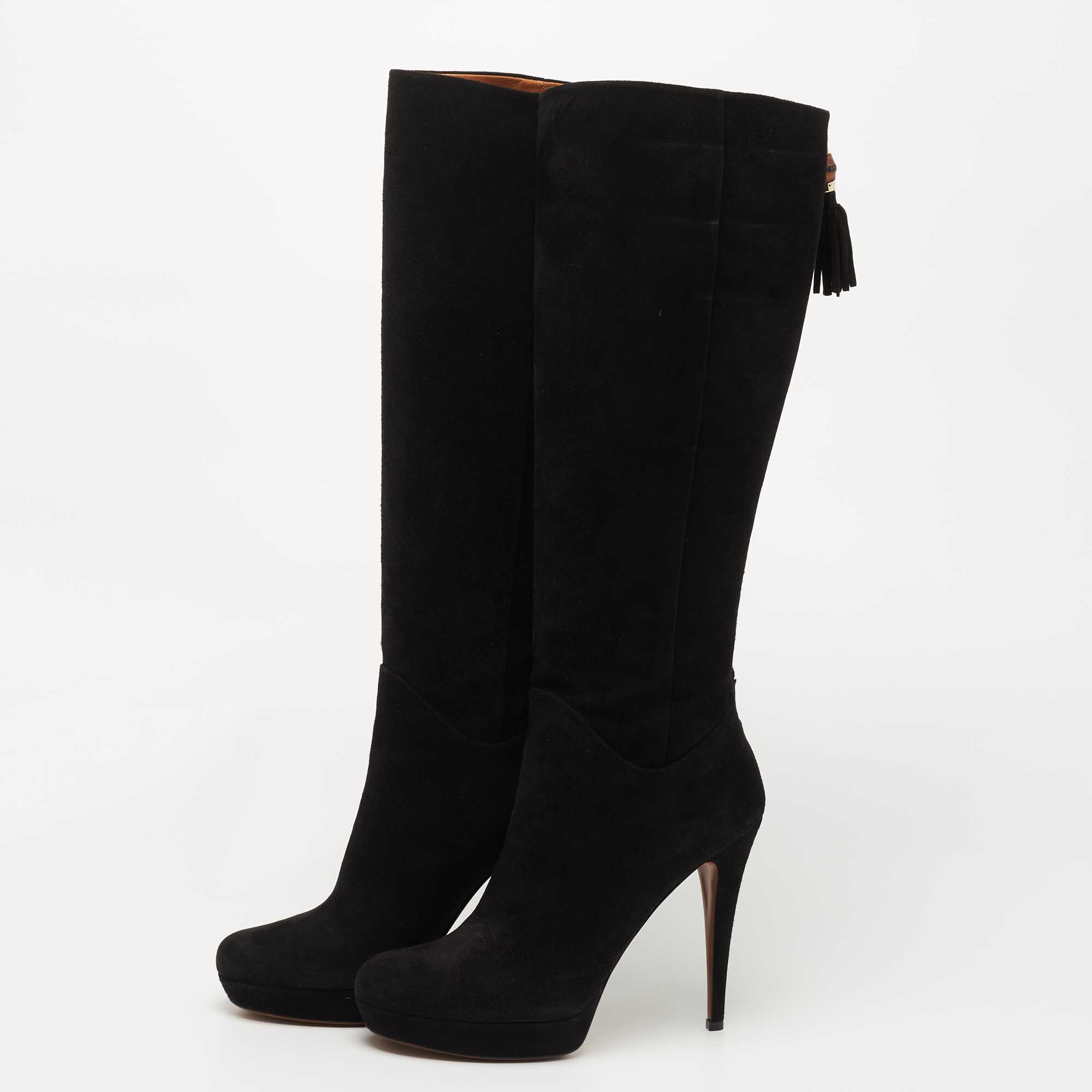 

Gucci Black Suede Bamboo Tassel Knee Length Platform Boots Size