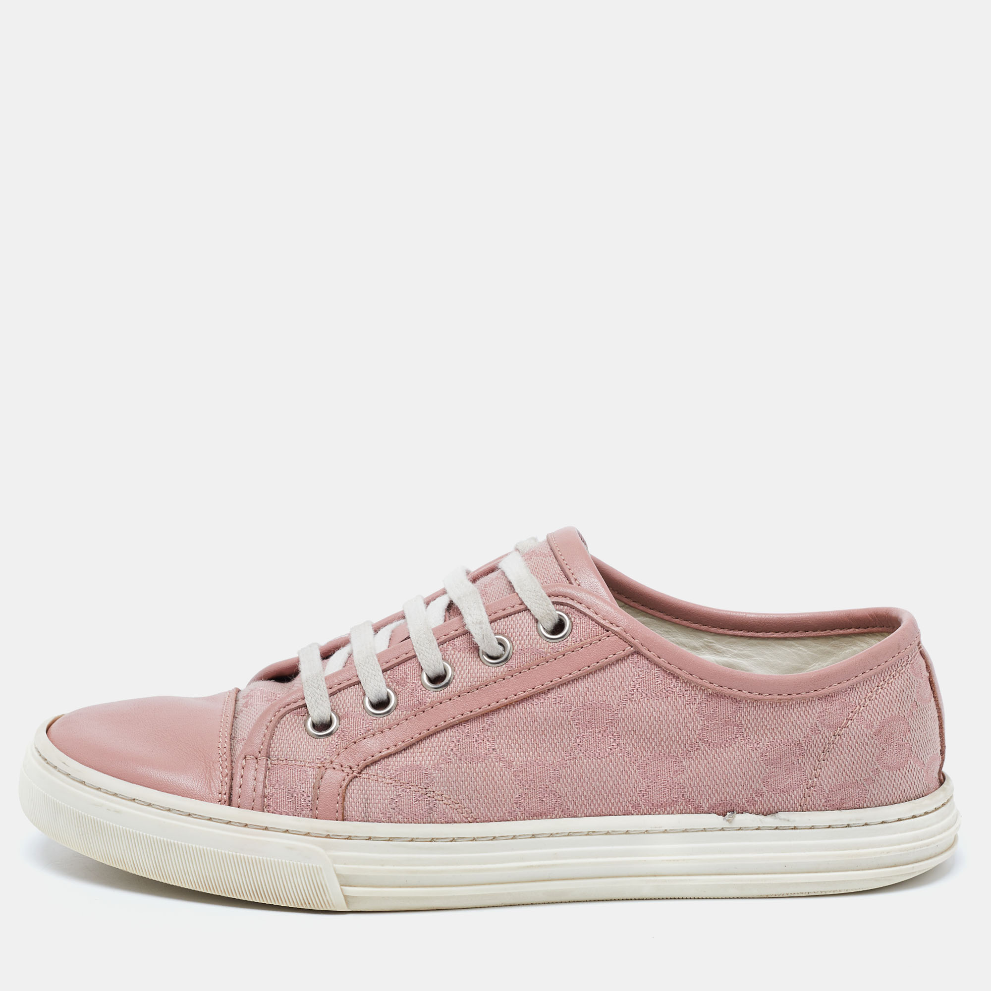 Pre-owned Gucci Pink Gg Canvas And Leather Low Top Sneakers Size 36.5