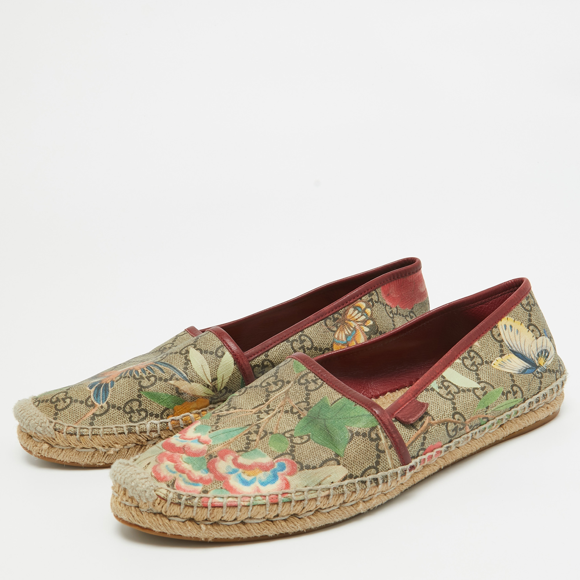 Gucci Multicolor Tian Print GG Supreme Canvas Flat Espadrilles Size 41.5 