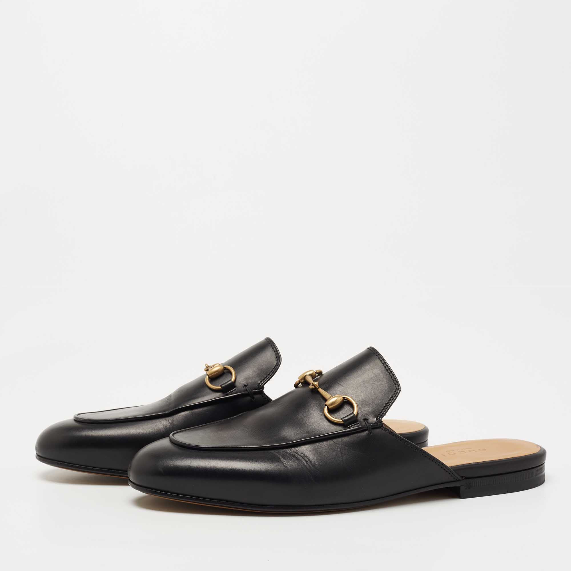 

Gucci Black Leather Princetown Flat Mules Size