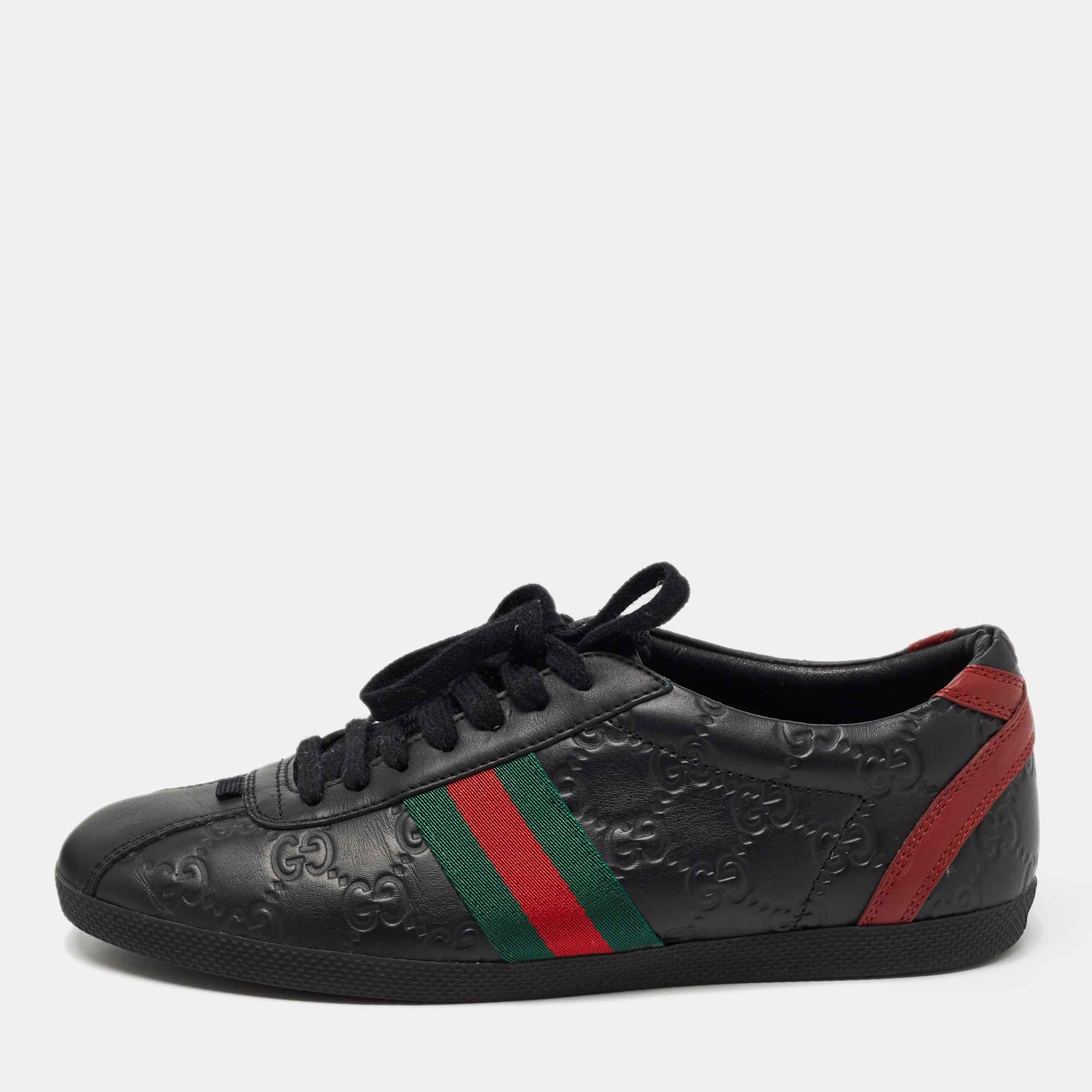 Pre Owned Gucci Black Guccissima Leather Ace Sneakers Size 38