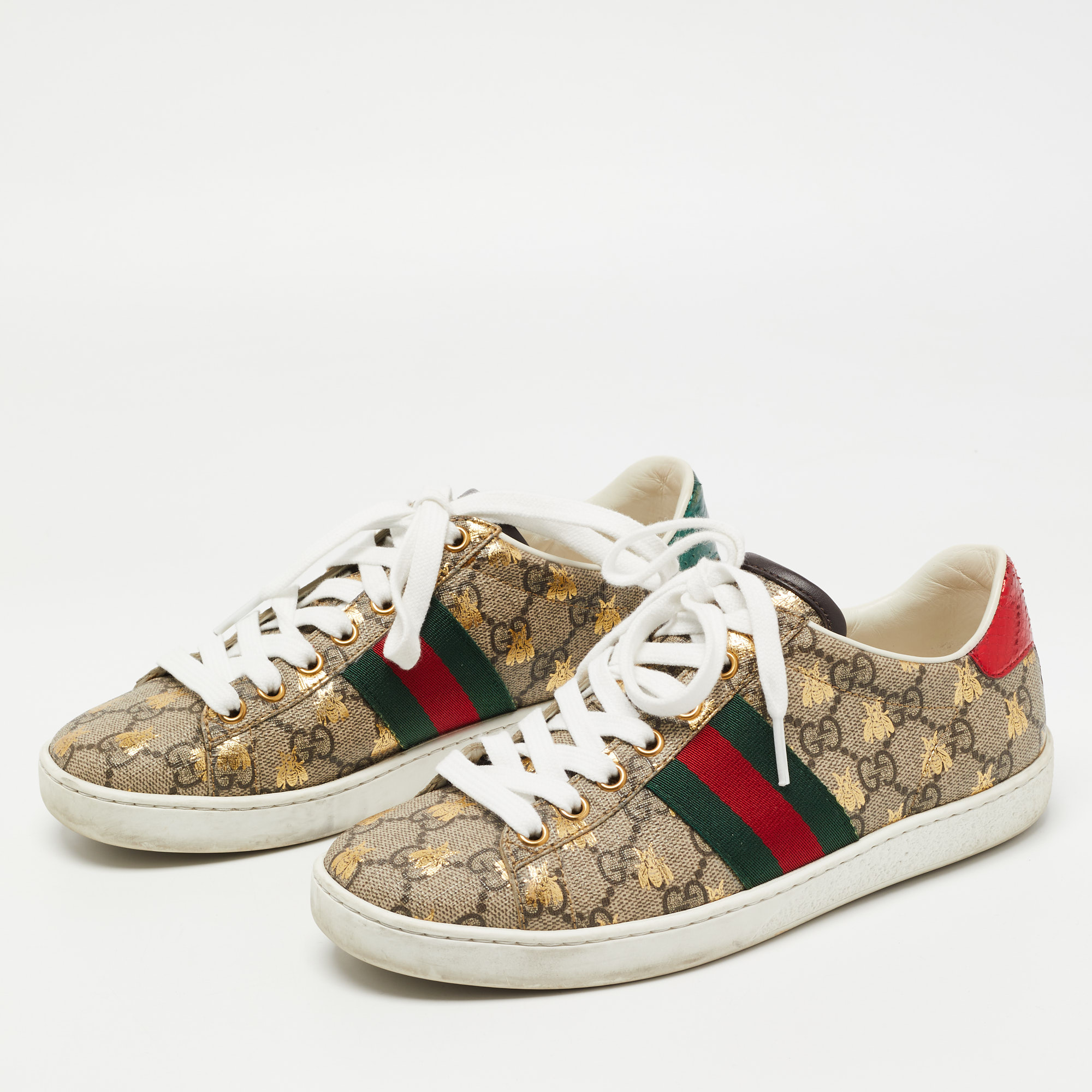 

Gucci Beige GG Canvas Web Ace Low Top Sneakers Size