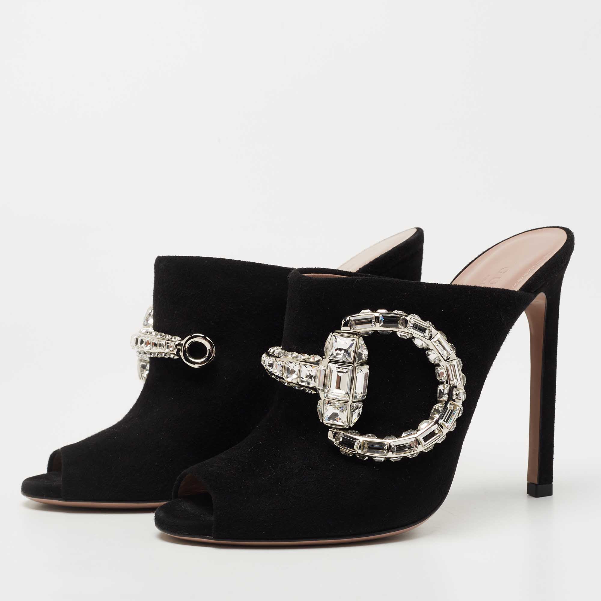 

Gucci Black Suede Crystal Embellished Maxime Mules Size