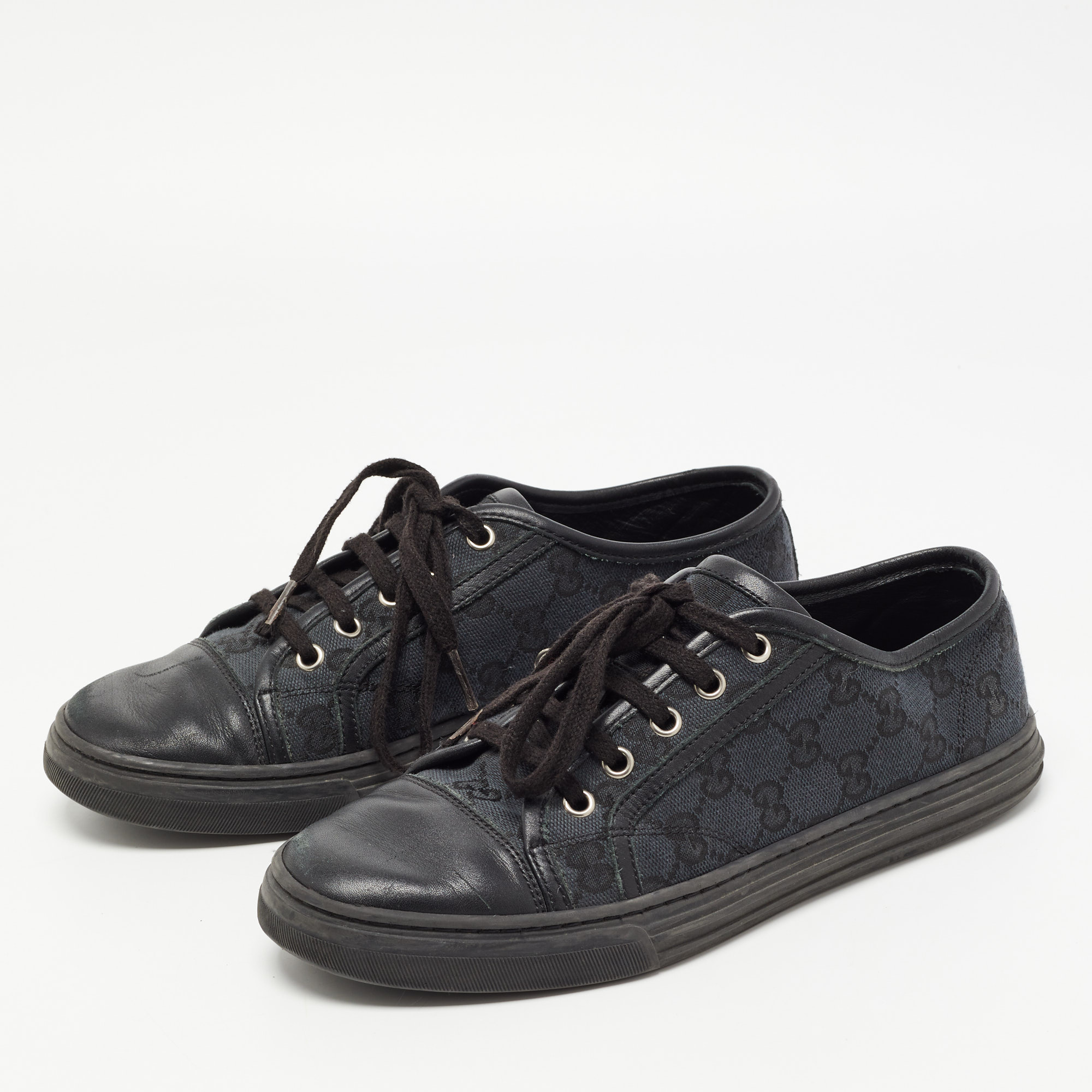 

Gucci Blue/Black GG Canvas And Leather Cap Toe Low Top Sneakers Size