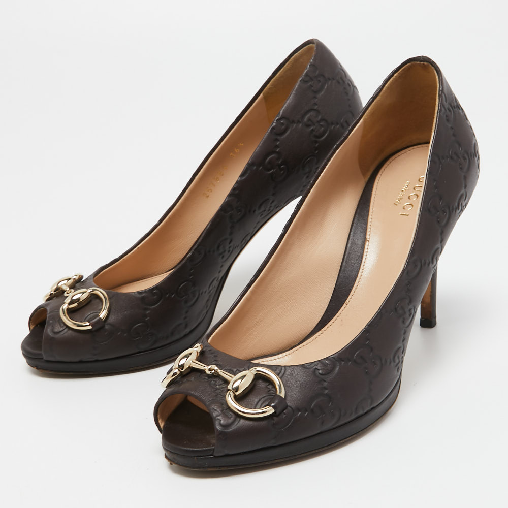 

Gucci Brown Guccissima Leather Kid Horsebit Pumps Size