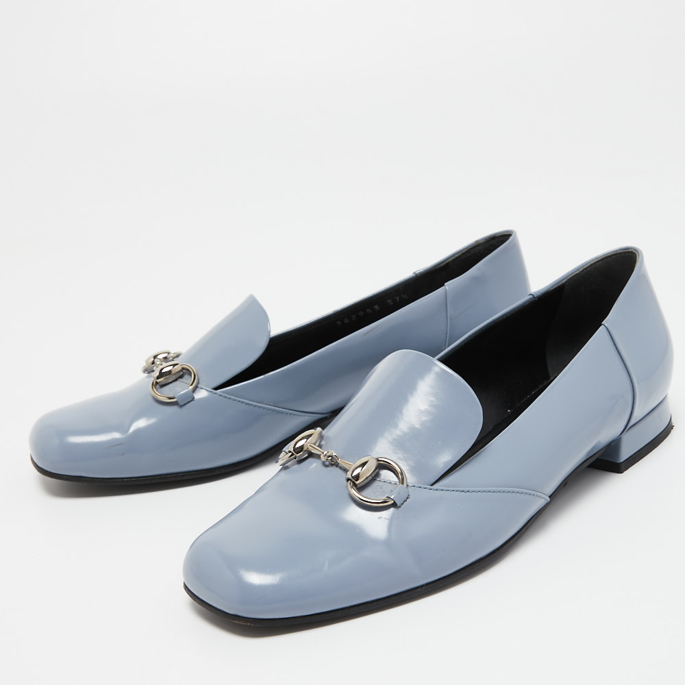 

Gucci Light Blue Glossy Leather Horsebit Loafers Size