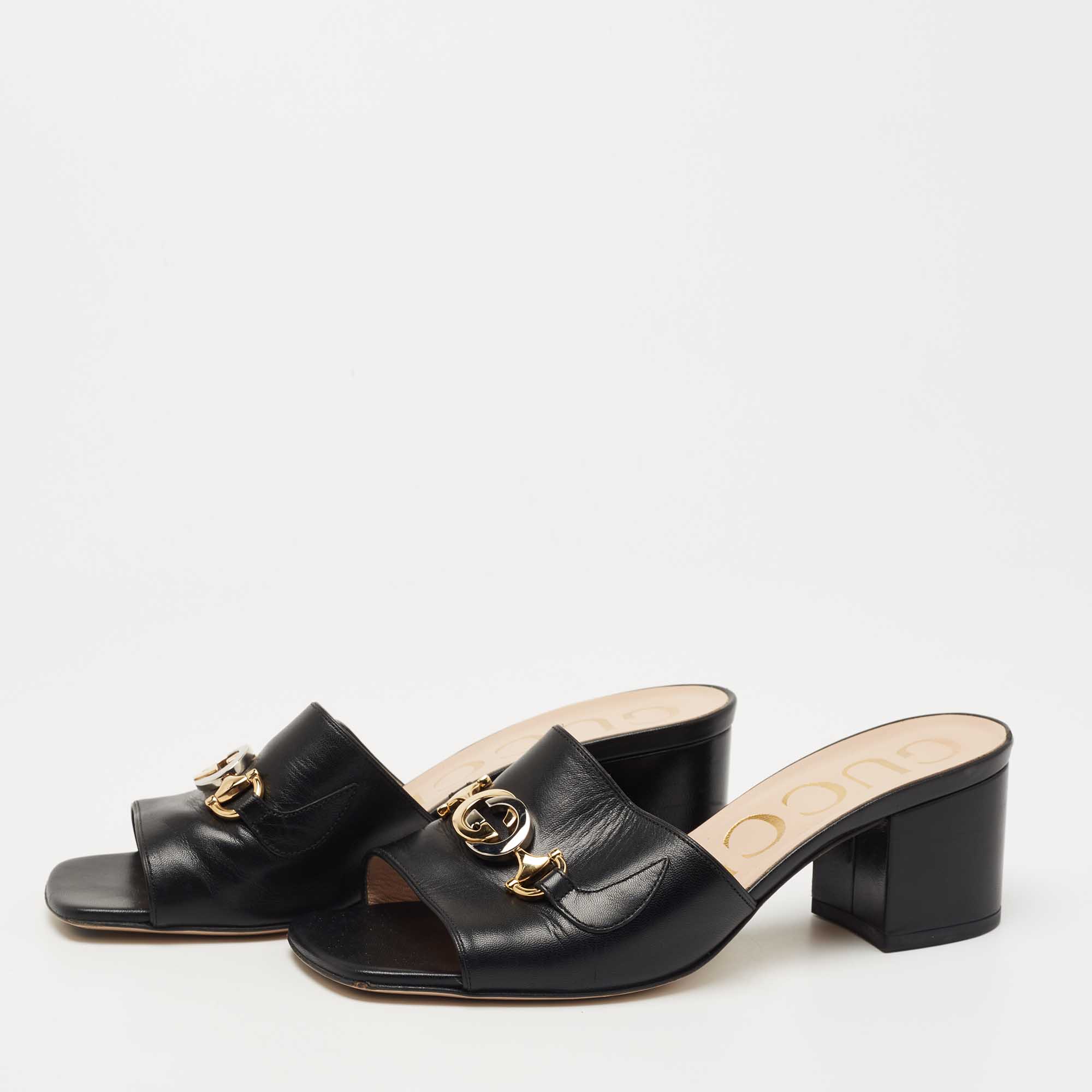 

Gucci Black Leather Zumi Slide Sandals Size